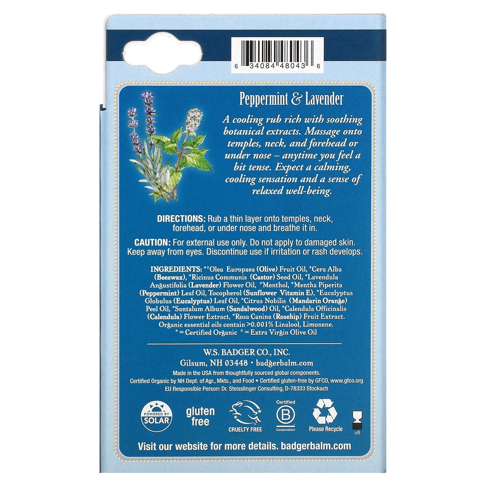 Badger Company, Aromatherapy, успокаивающее средство от головной боли, перечная мята и лаванда, 17 г (0,60 унции)