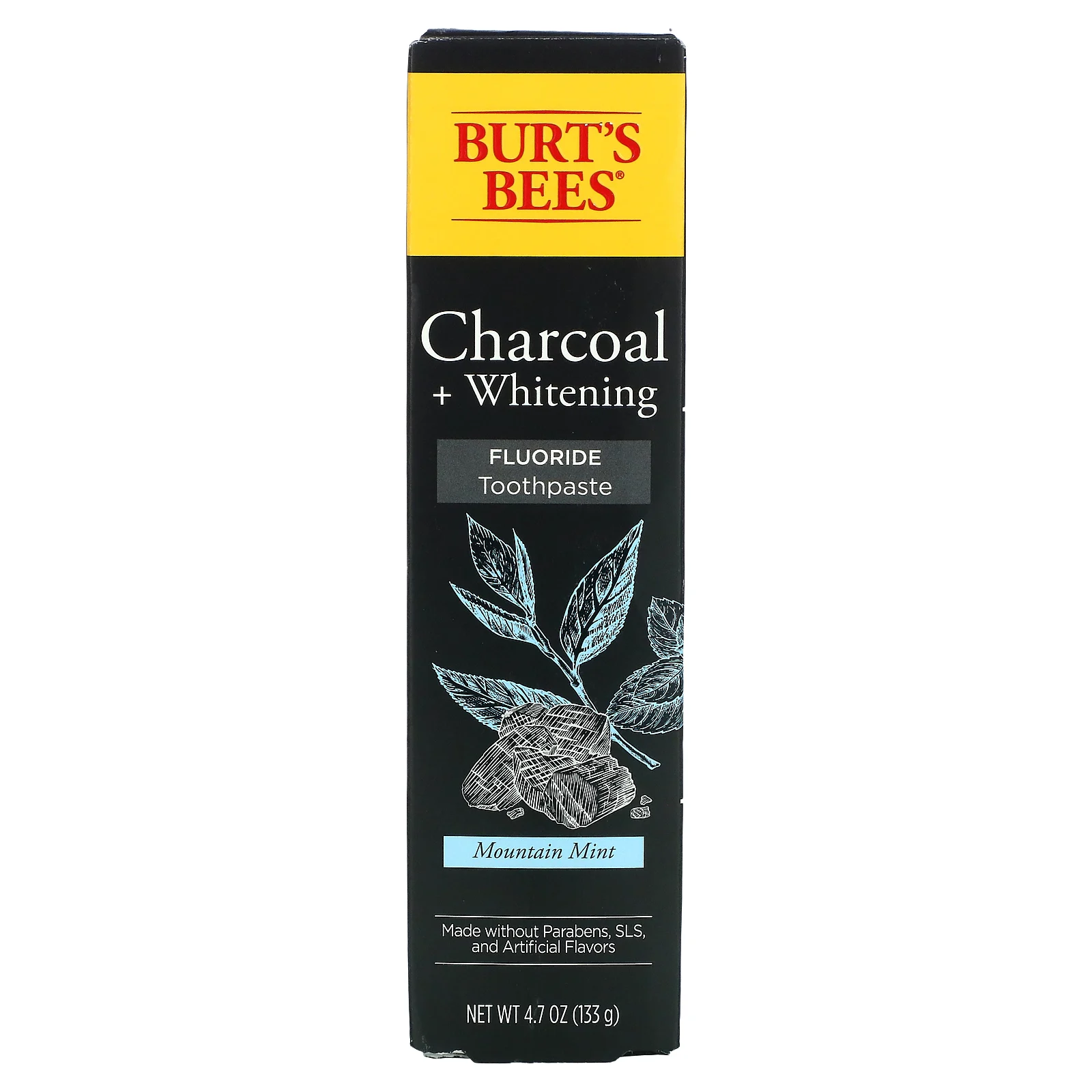 Burt's Bees, Charcoal + Whitening, зубная паста с фтором, горная мята, 133 г (4,7 унции)