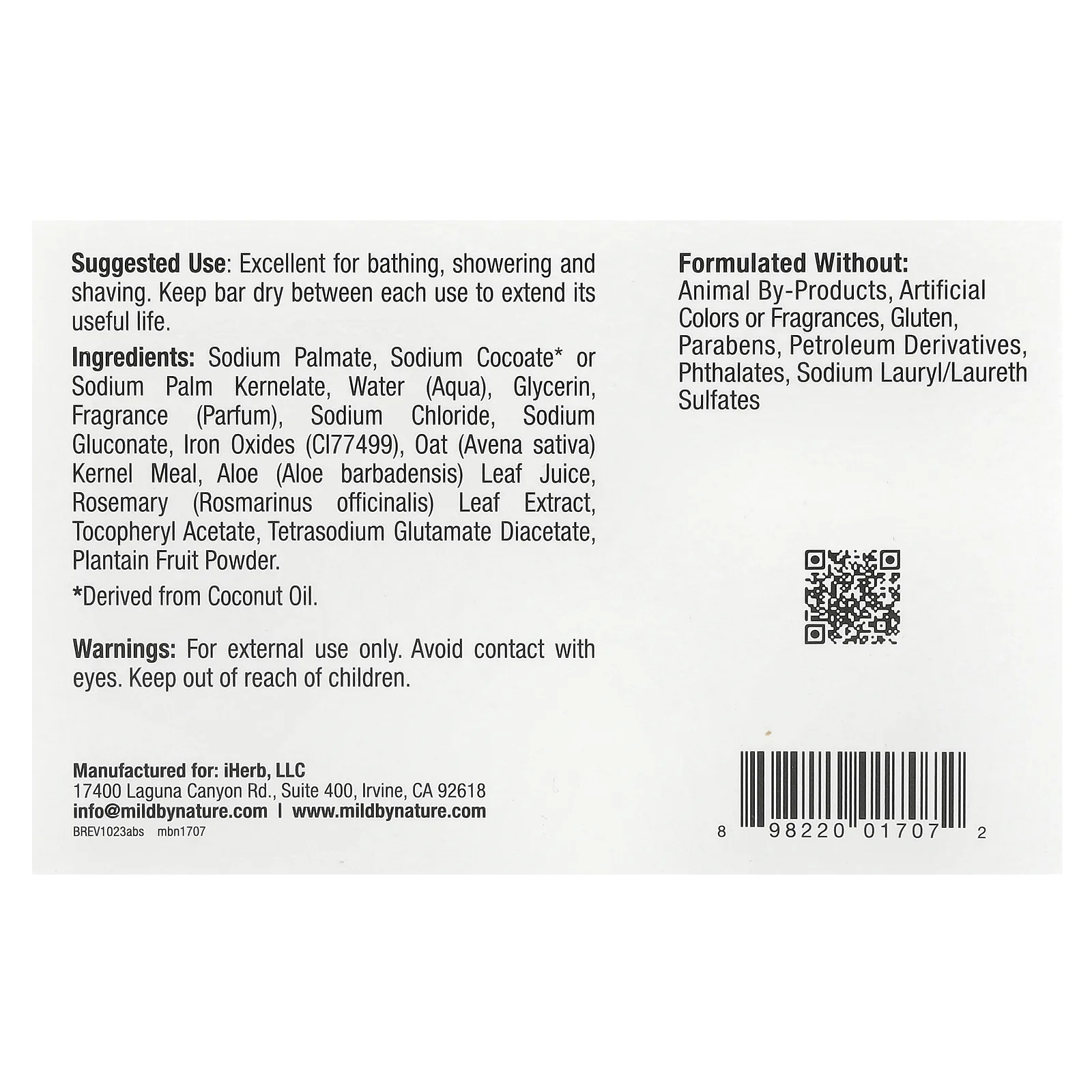 Mild By Nature, африканское черное кусковое мыло, с овсом и подорожником, 141 г (5 унций)