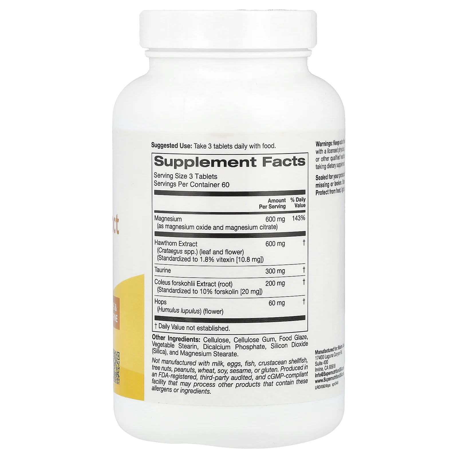 Super Nutrition, комплекс с магнием и экстрактом боярышника, 180 таблеток