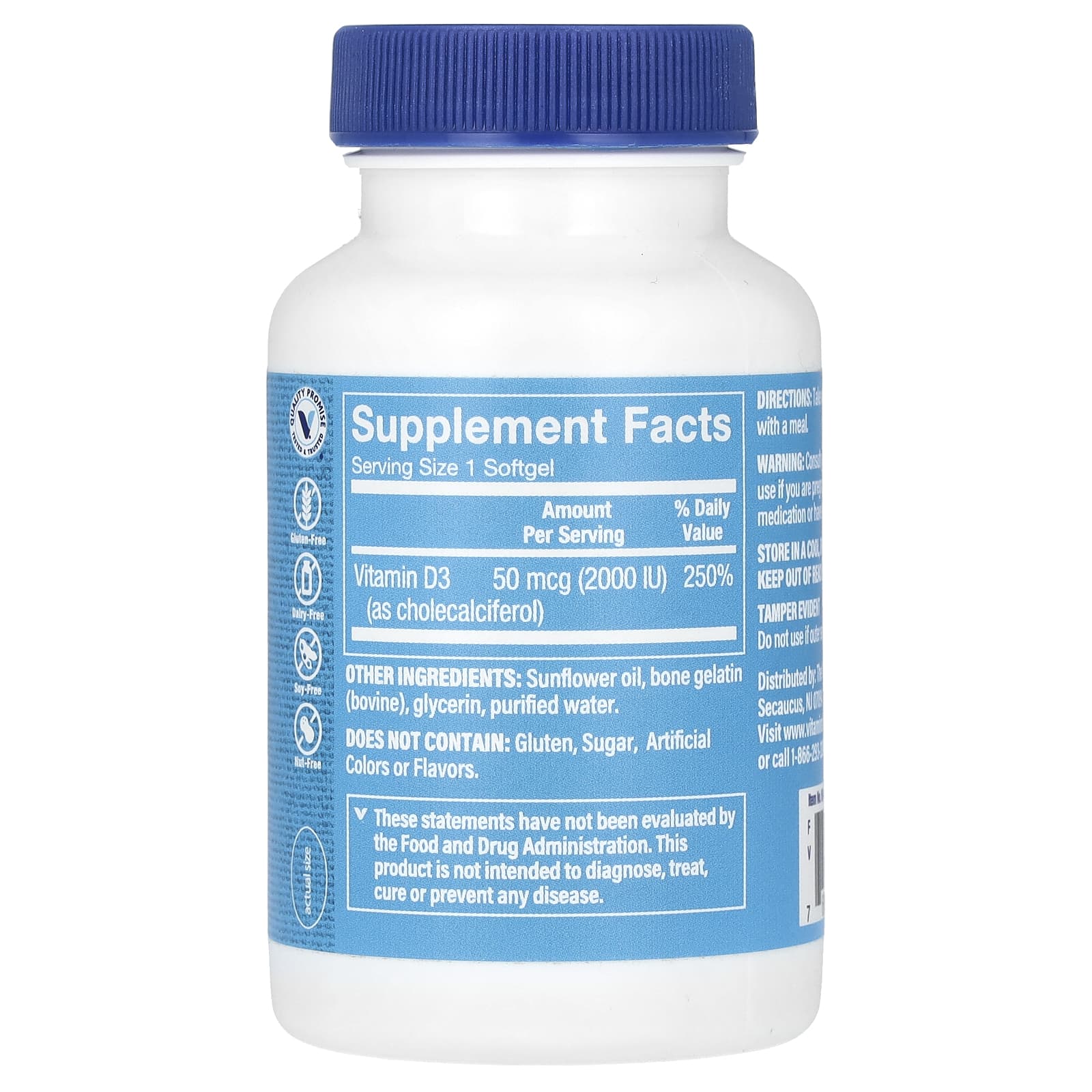 The Vitamin Shoppe, Витамин D3, 50 мкг (2000 МЕ), 200 мягких таблеток