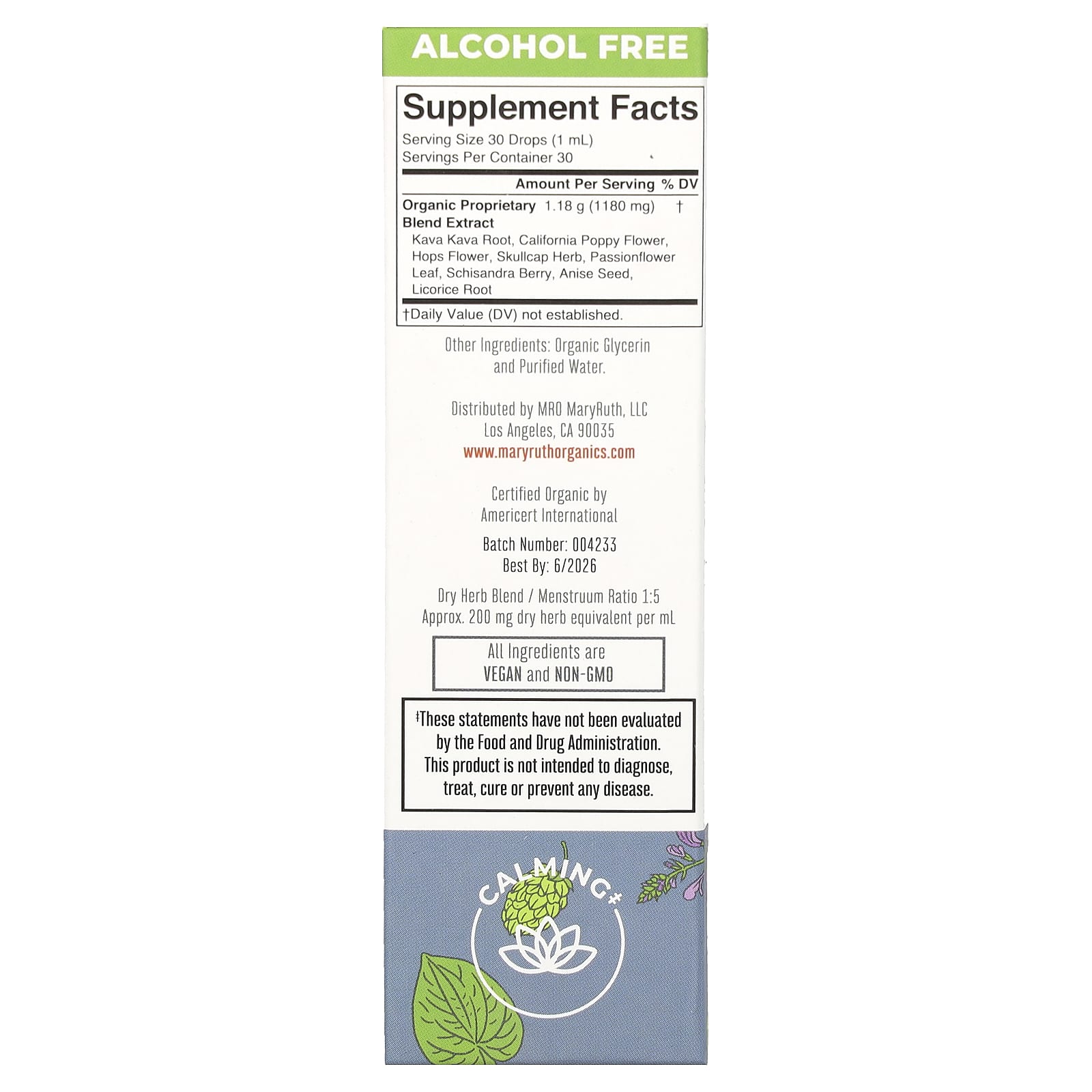 MaryRuth's, органический успокаивающий жидкий экстракт кавы, без спирта, 1180 мг, 30 мл (1 жидк. унция)