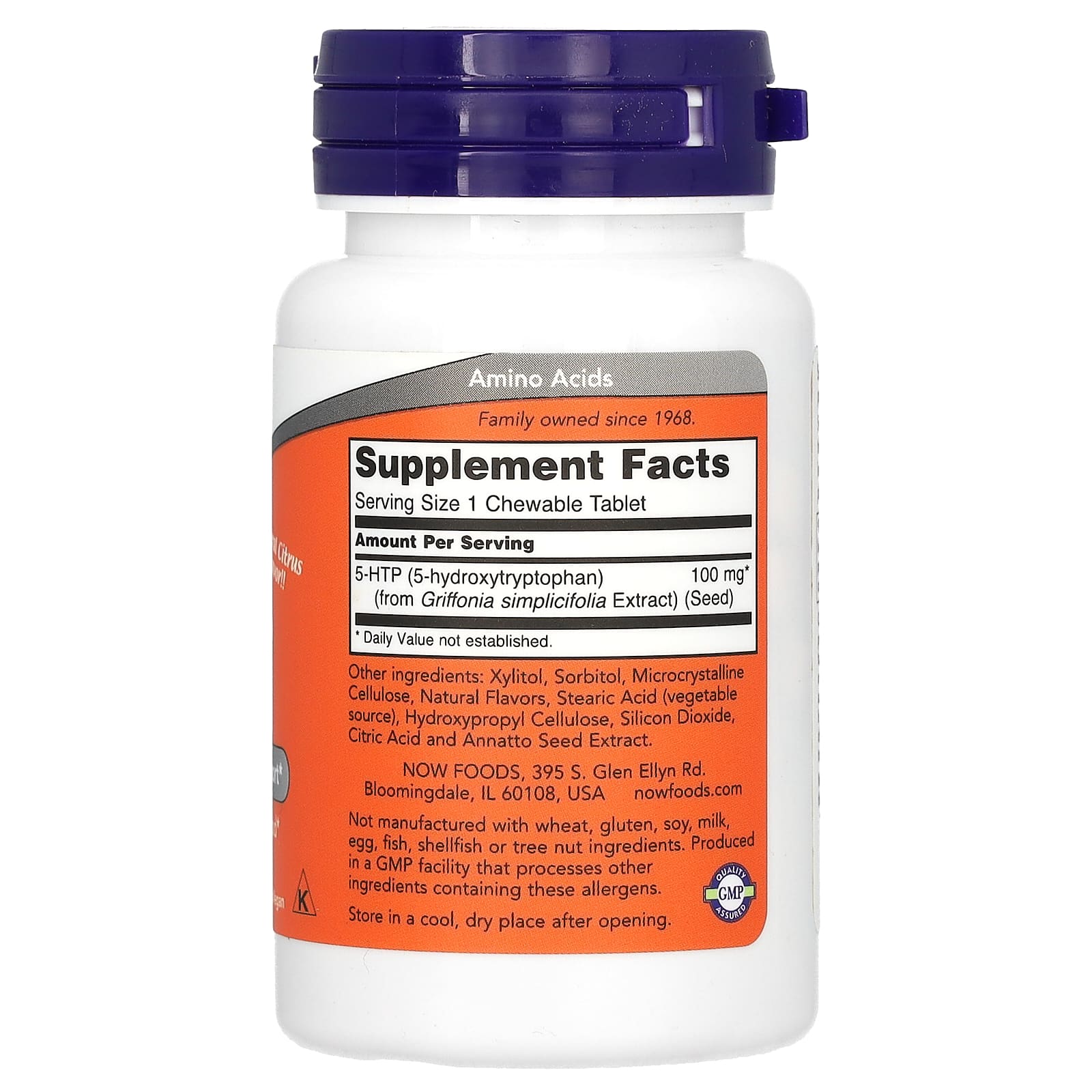 NOW Foods, 5-гидрокситриптофан, натуральный цитрусовый вкус, 100 мг, 90 жевательных таблеток