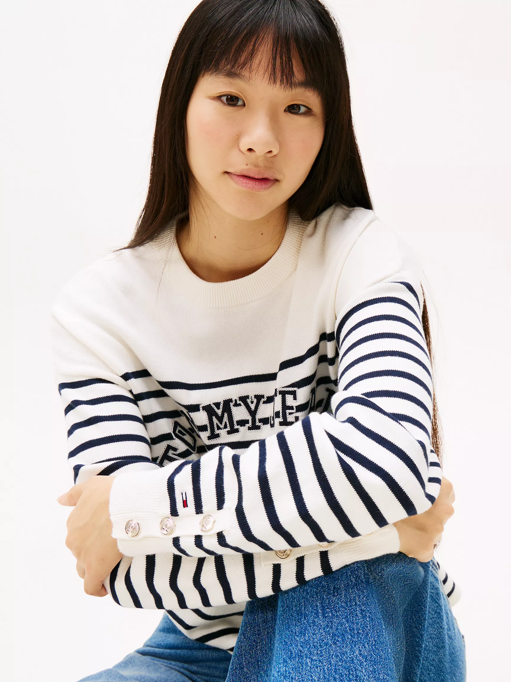 Женский свитер Tommy Hilfiger, Свитер с полосатым логотипом университета