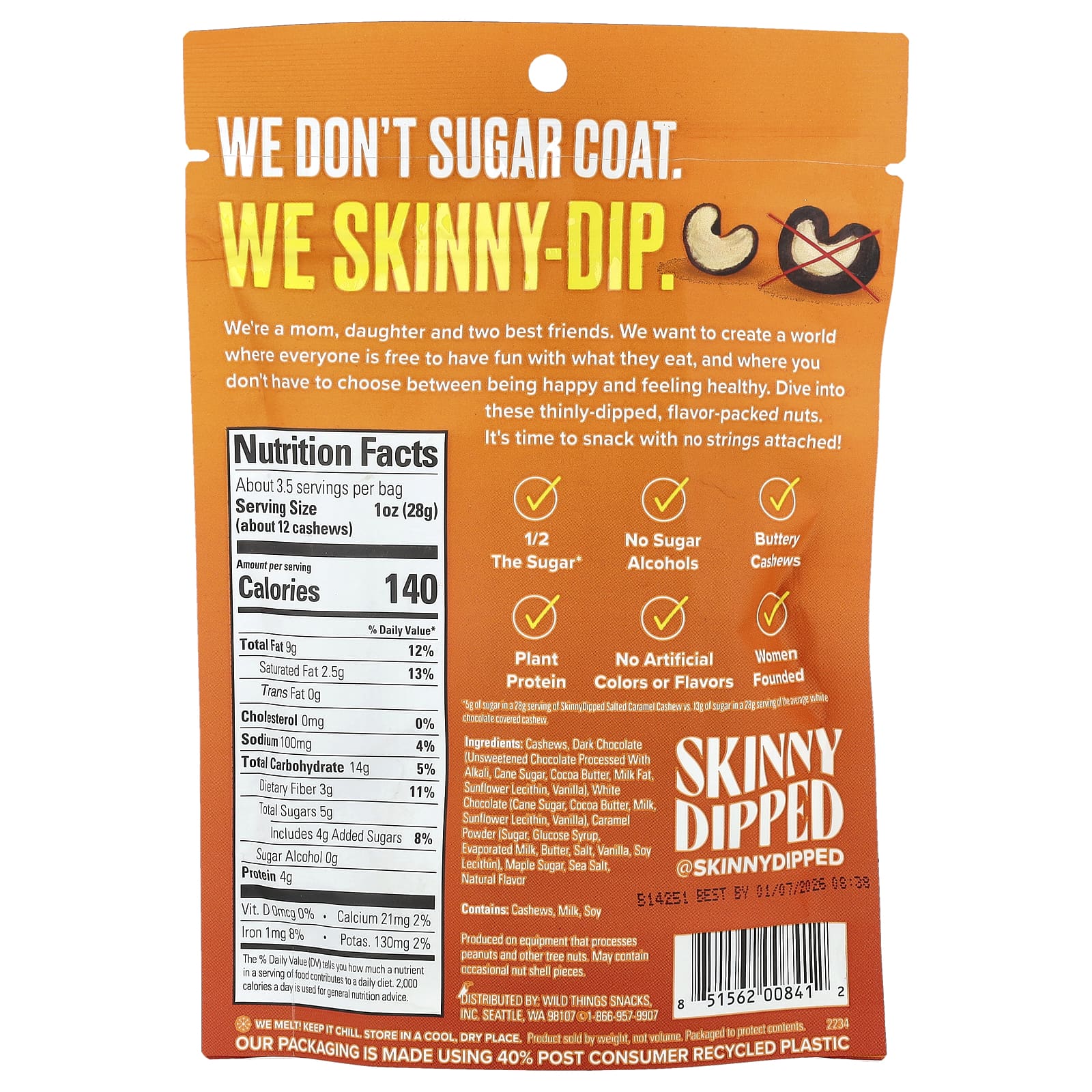 SkinnyDipped, Темный шоколад с соленой карамелью и кешью, 99 г (3,5 унции)