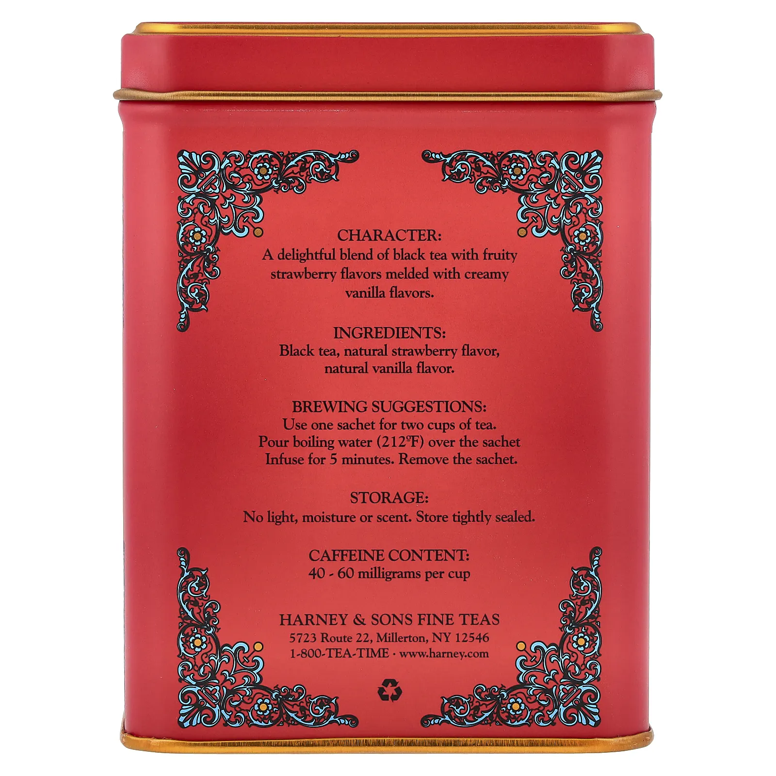 Harney & Sons, черный чай, клубника и ваниль, 20 пакетиков, 40 г (1,4 унции)