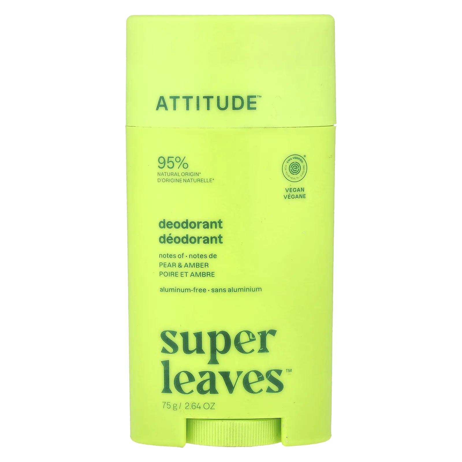 ATTITUDE, Super Leaves™, дезодорант-стик, груша и янтарь, 75 г (2,64 унции)