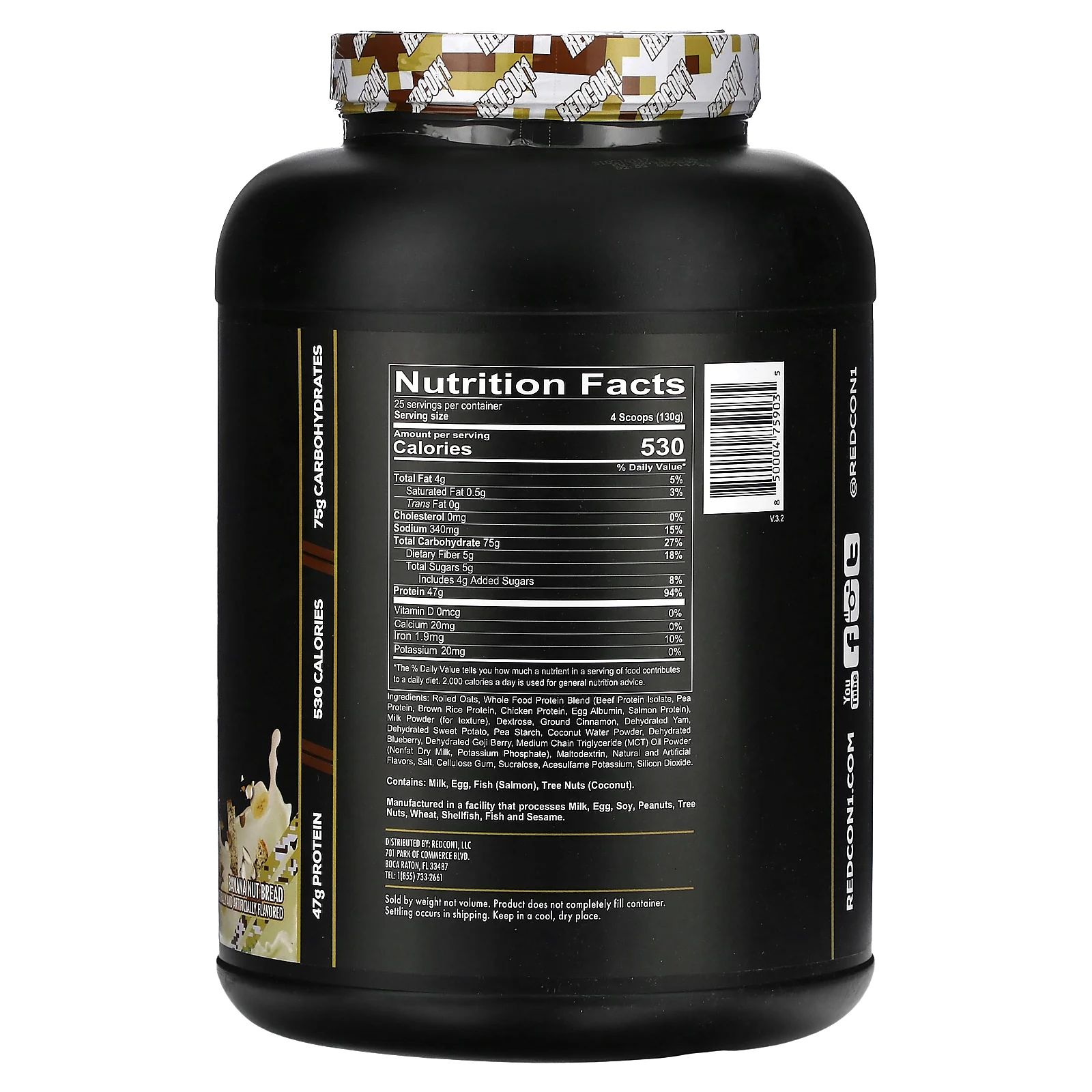 Redcon1, MRE, цельнопищевой протеин, со вкусом бананового и орехового хлеба, 3250 г (7,16 фунта)