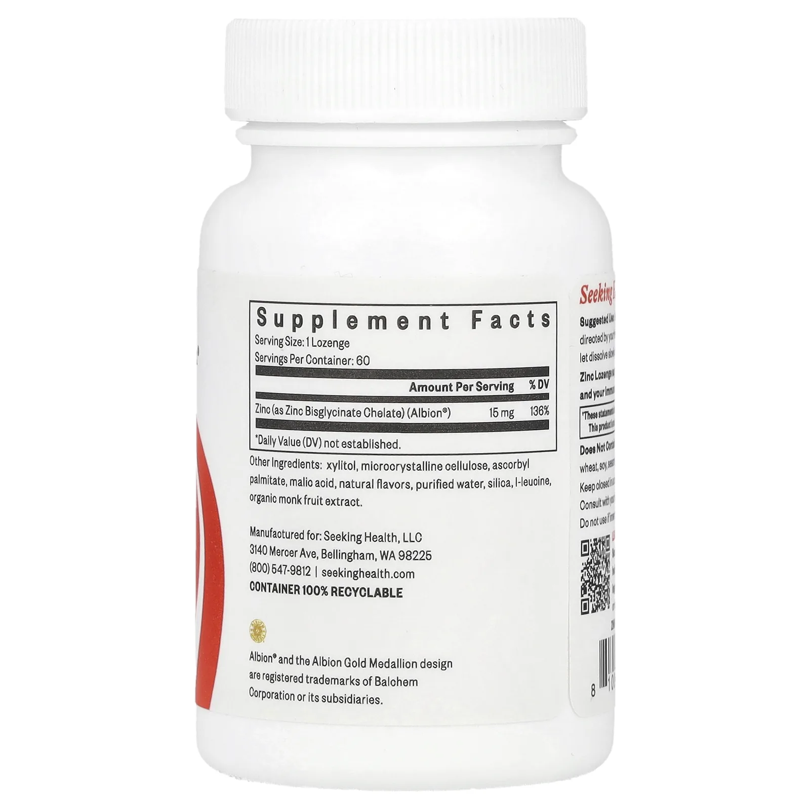 Seeking Health, Optimal Zinc, 60 пастилок