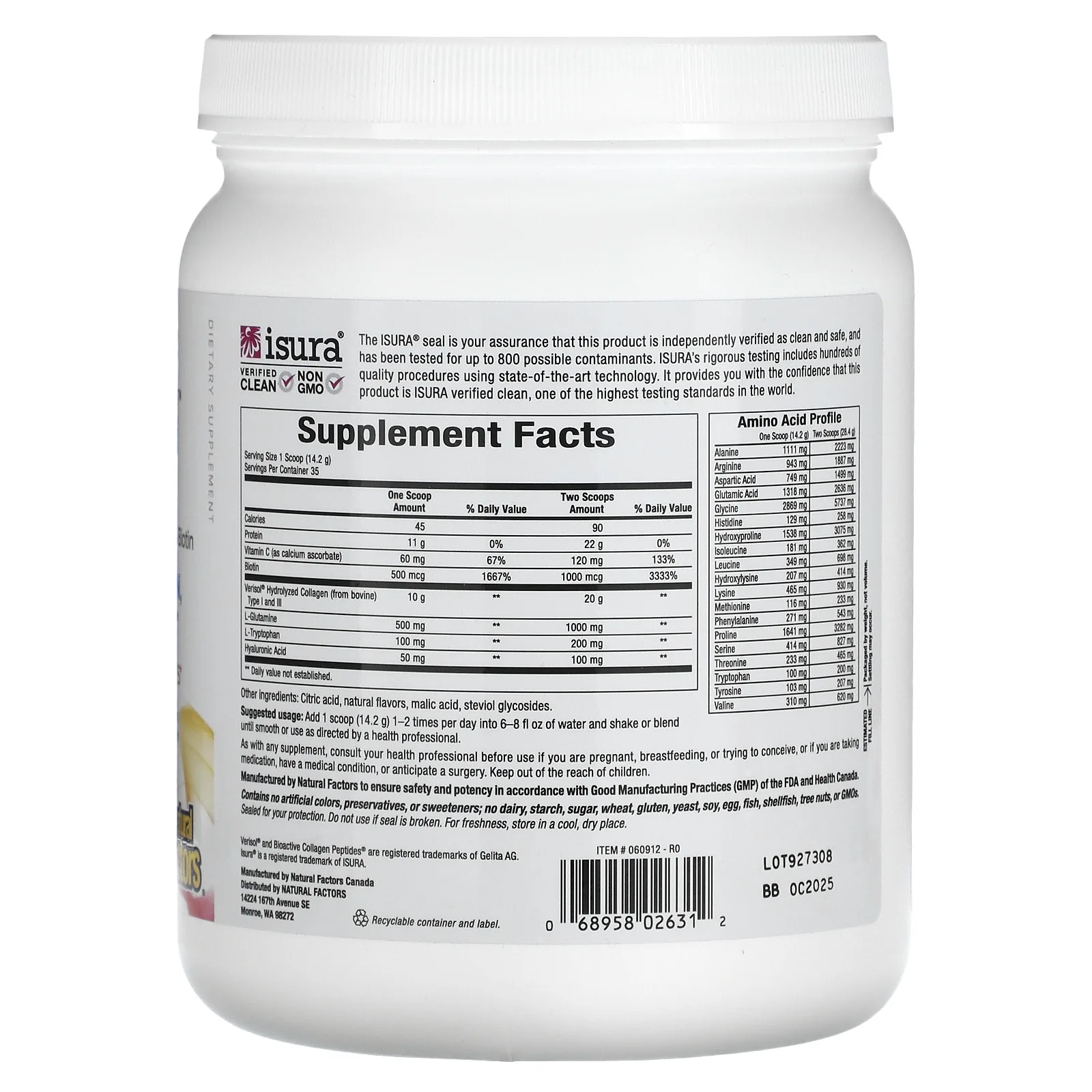 Natural Factors, Total Body Collagen, биоактивные пептиды, апельсин, 100 мг, 500 г (1 фунт 1 унция)