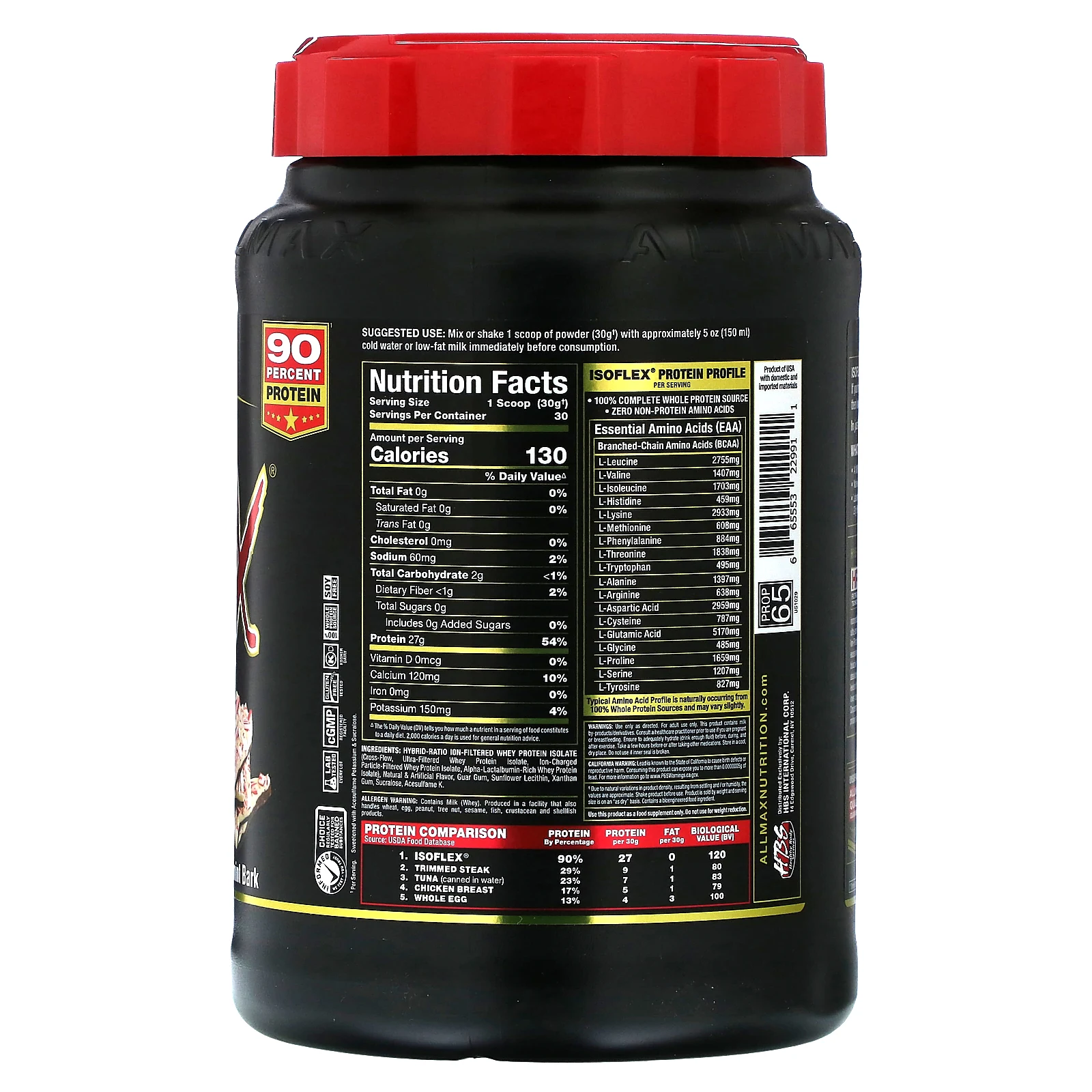 ALLMAX, Isoflex, чистый изолят сывороточного протеина, со вкусом коры перечной мяты, 907 г (2 фунта)