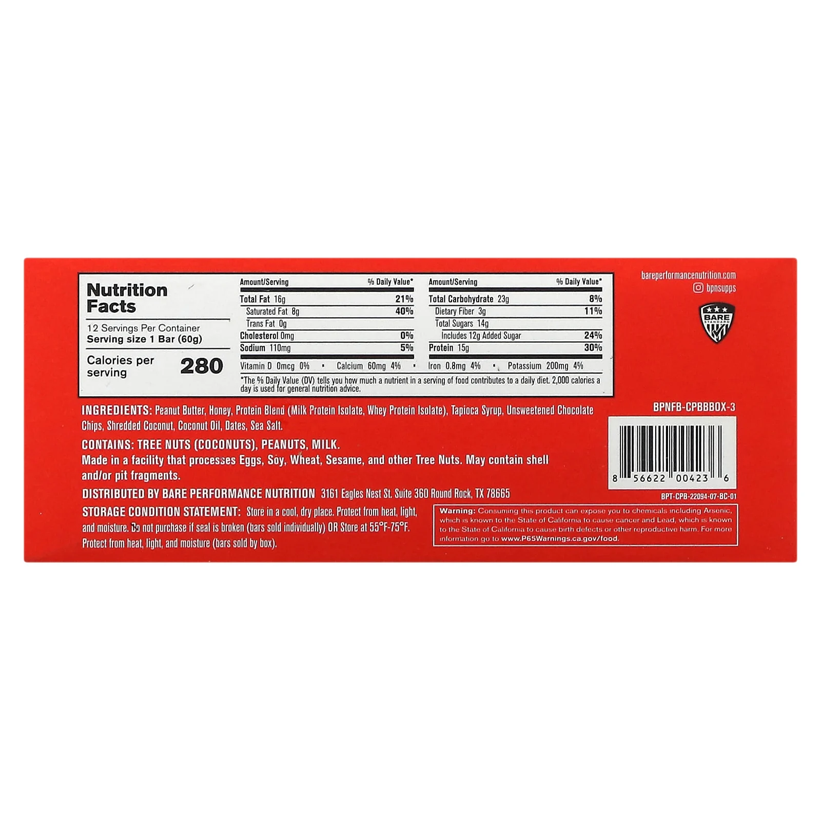 BPN, Field Bar, шоколадный блонди с арахисовой пастой, 12 батончиков по 60 г (2,12 унции)
