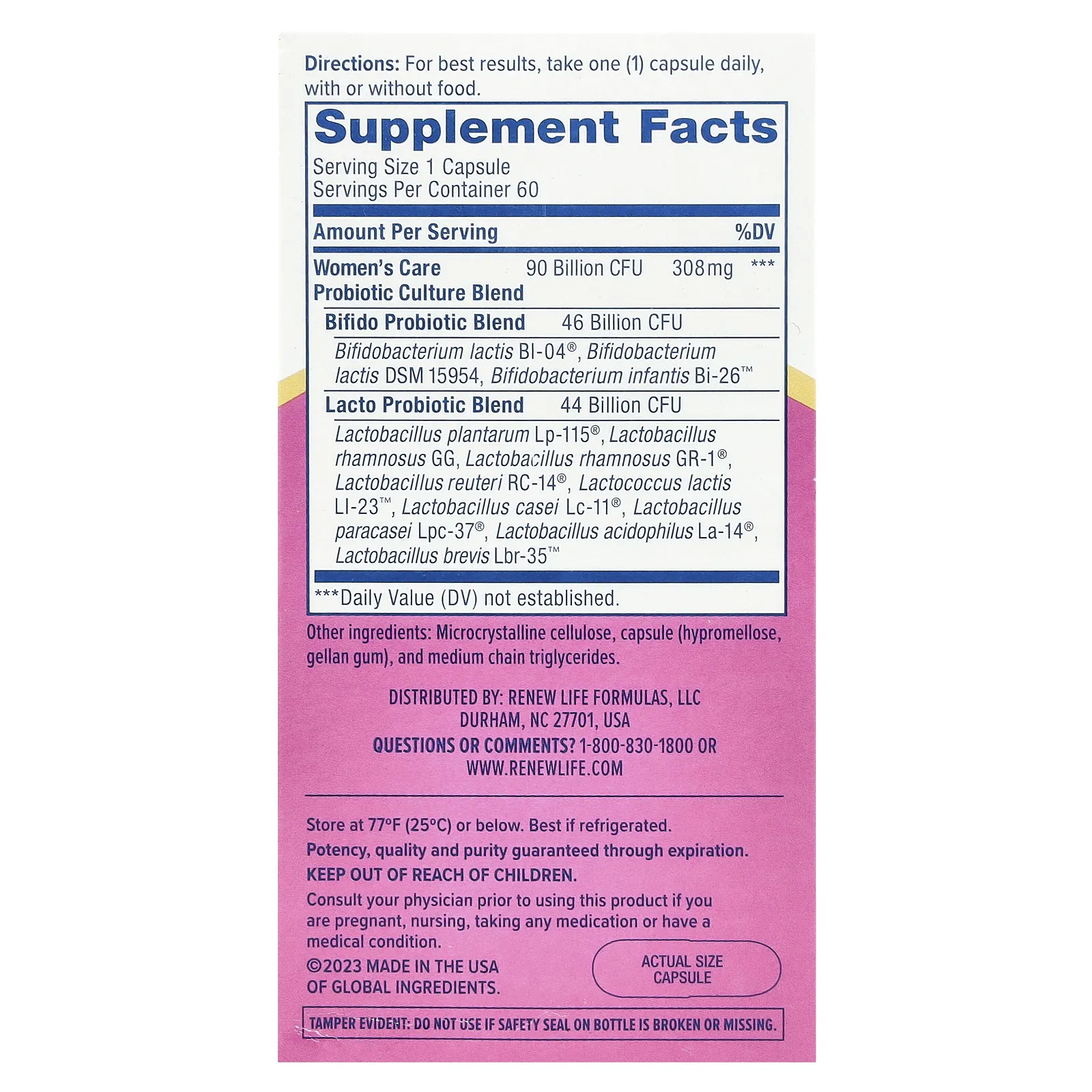 Renew Life, Women's Wellness, пробиотик для женщин, 90 млрд КОЕ, 60 вегетарианских капсул