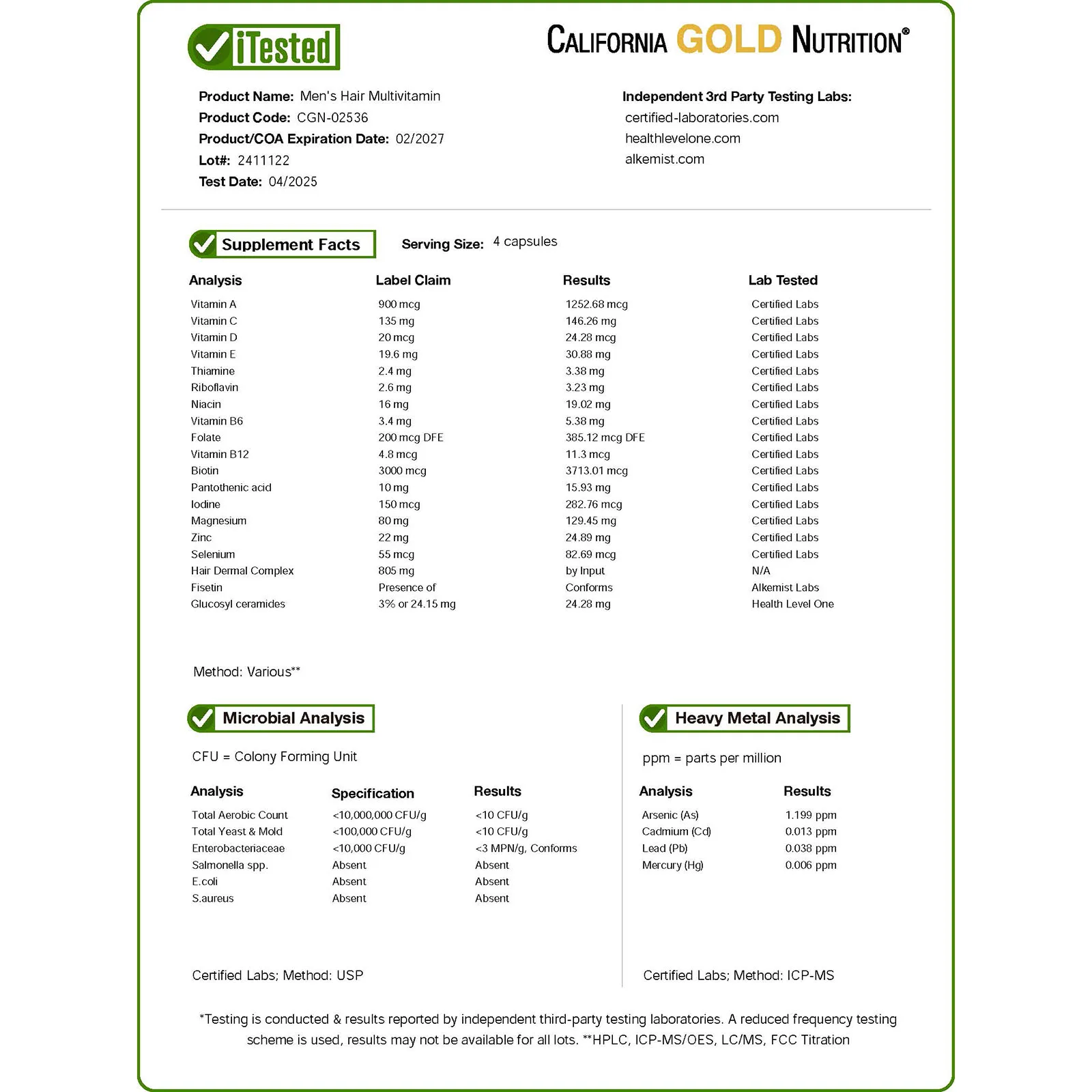 California Gold Nutrition, Beauty, мужские мультивитамины для волос, 120 растительных капсул