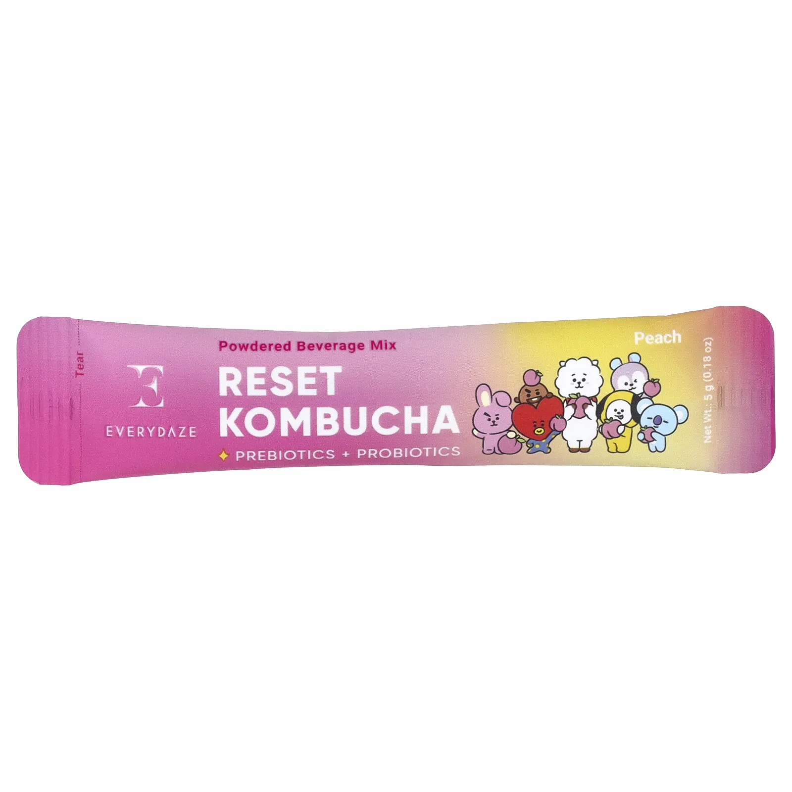 Everydaze, Reset Kombucha, порошковая смесь для напитков, персик, 10 пакетиков по 5 г (0,18 унции)