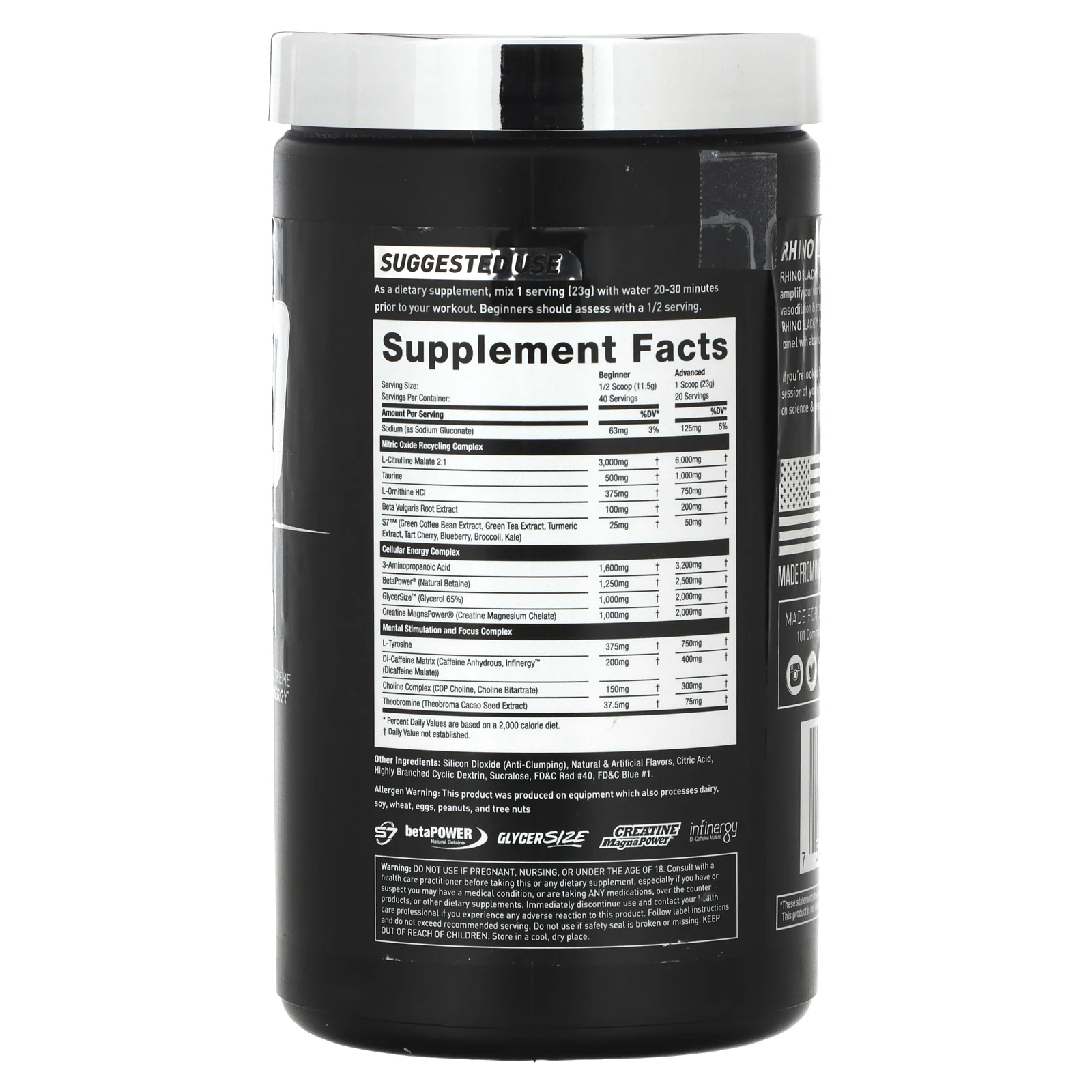 MuscleSport, Black Series, Rhino, вкус голубой Демон, 460 г (16,2 унции)