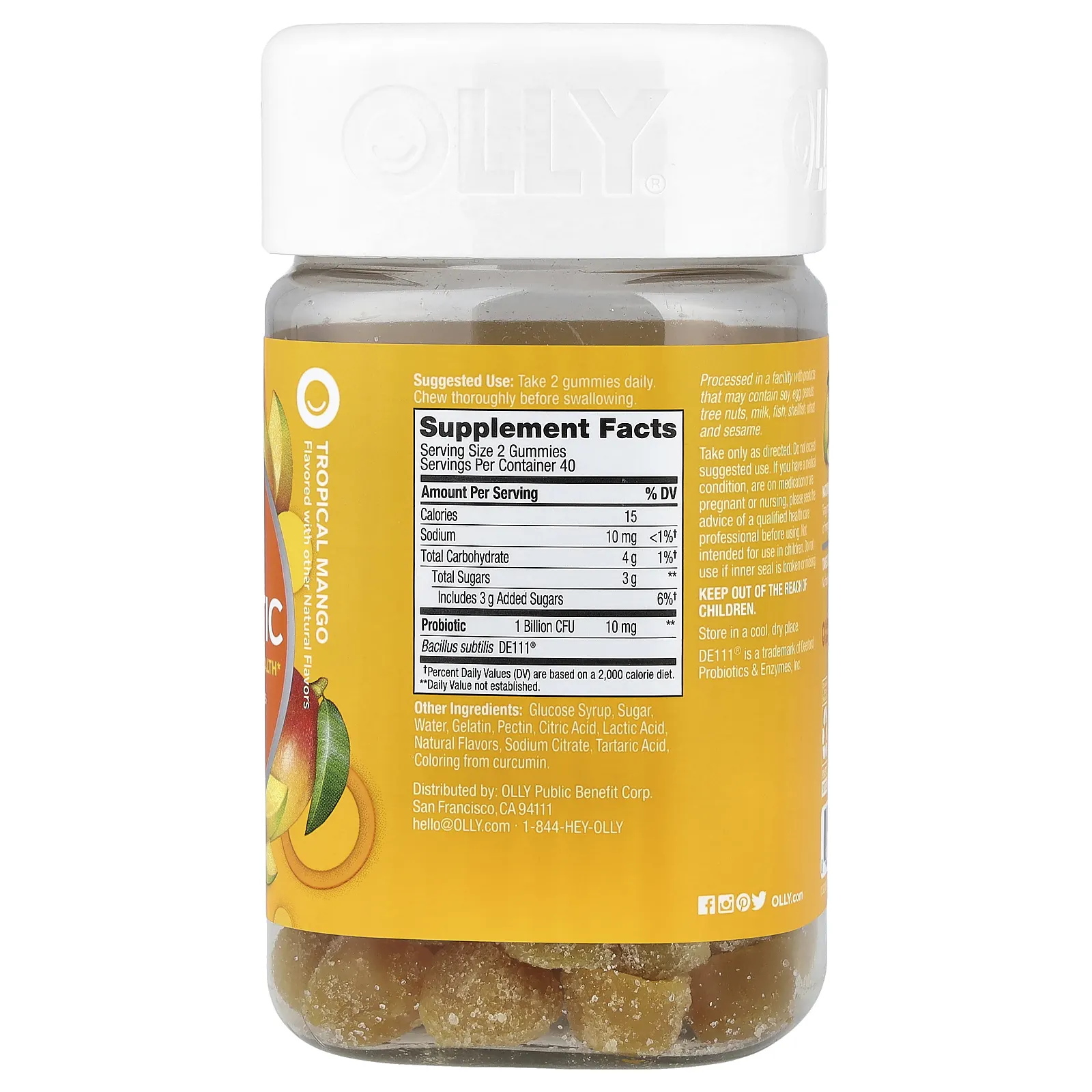 OLLY, жевательные таблетки с пробиотиками, со вкусом тропического манго, 80 жевательных таблеток