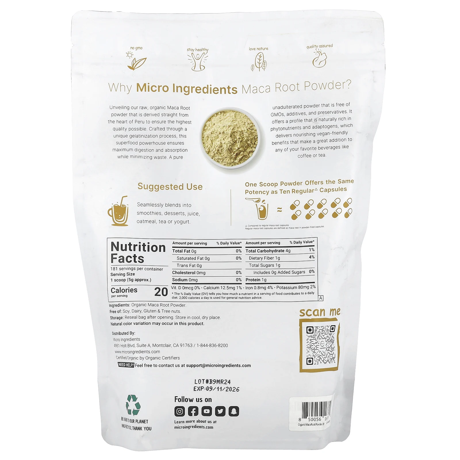 Micro Ingredients, Органический порошок из корня маки, 907 г (2 фунта)