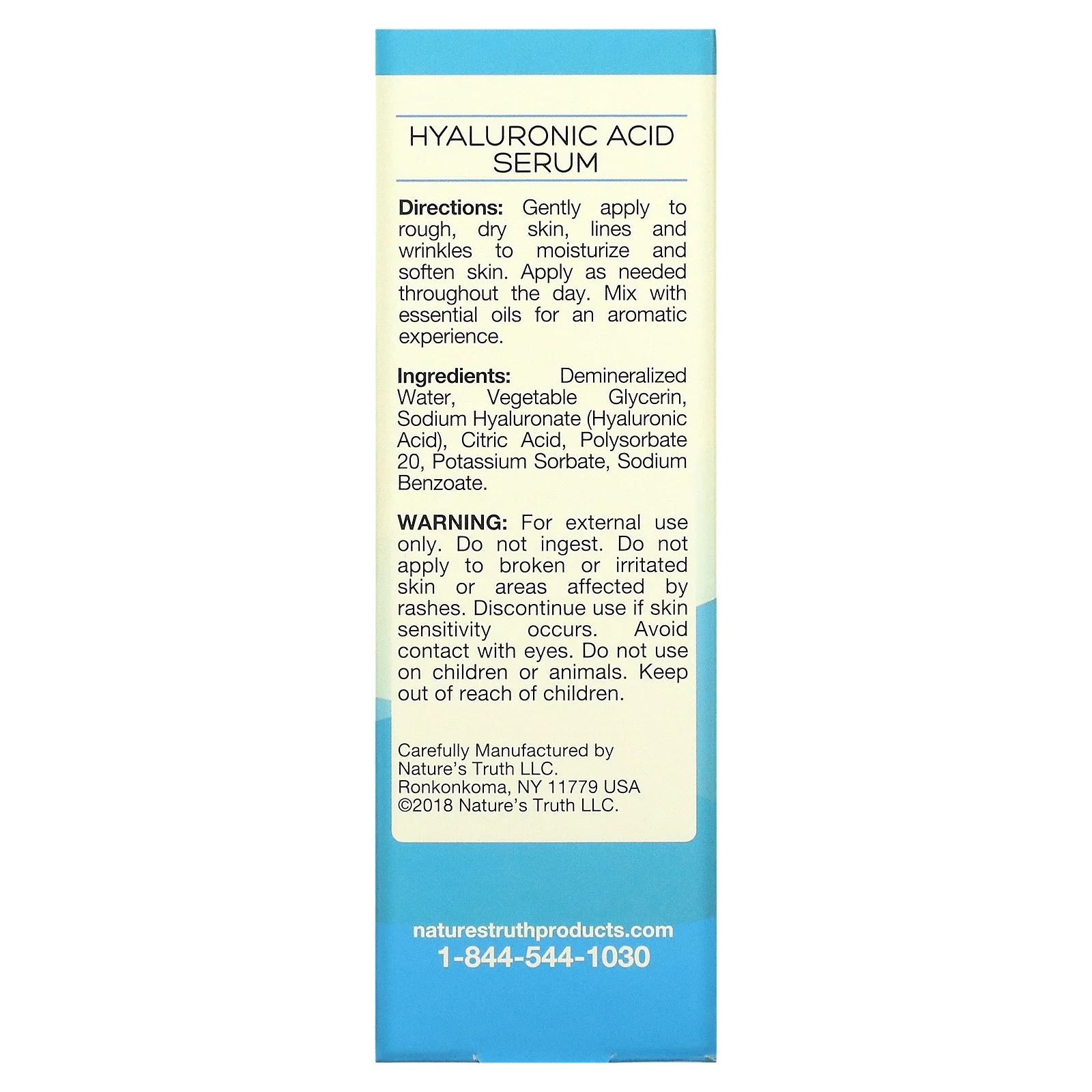 Nature's Truth, Сыворотка с гиалуроновой кислотой, без запаха, 30 мл (1 жидк. Унция)