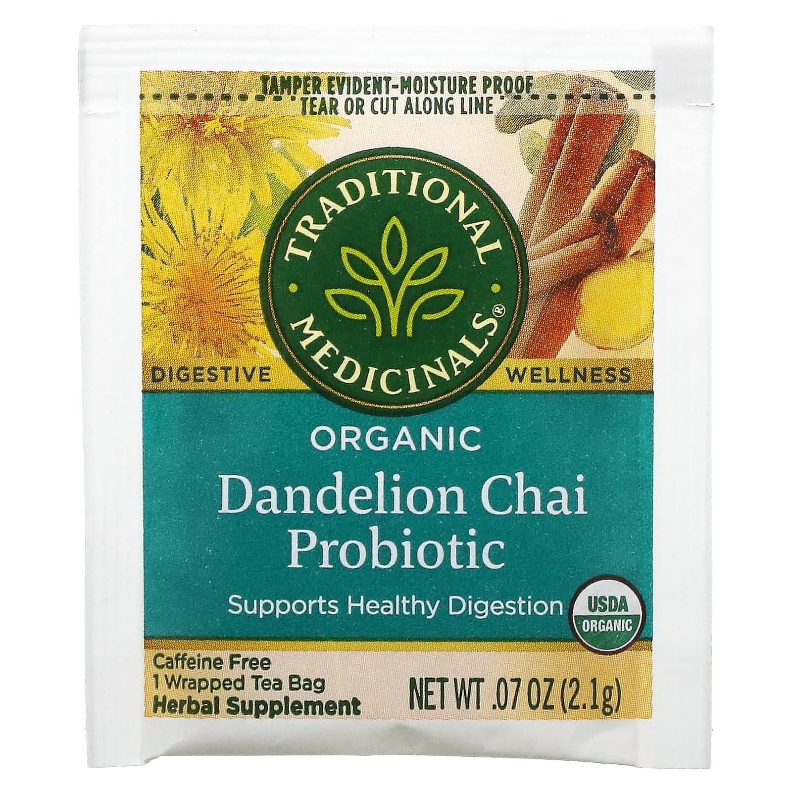 Traditional Medicinals, Organic Dandelion Chai Probiotic, пробиотический чайс одуванчиком, 16 чайных пакетиков, 33,6 г (1,19 унции)