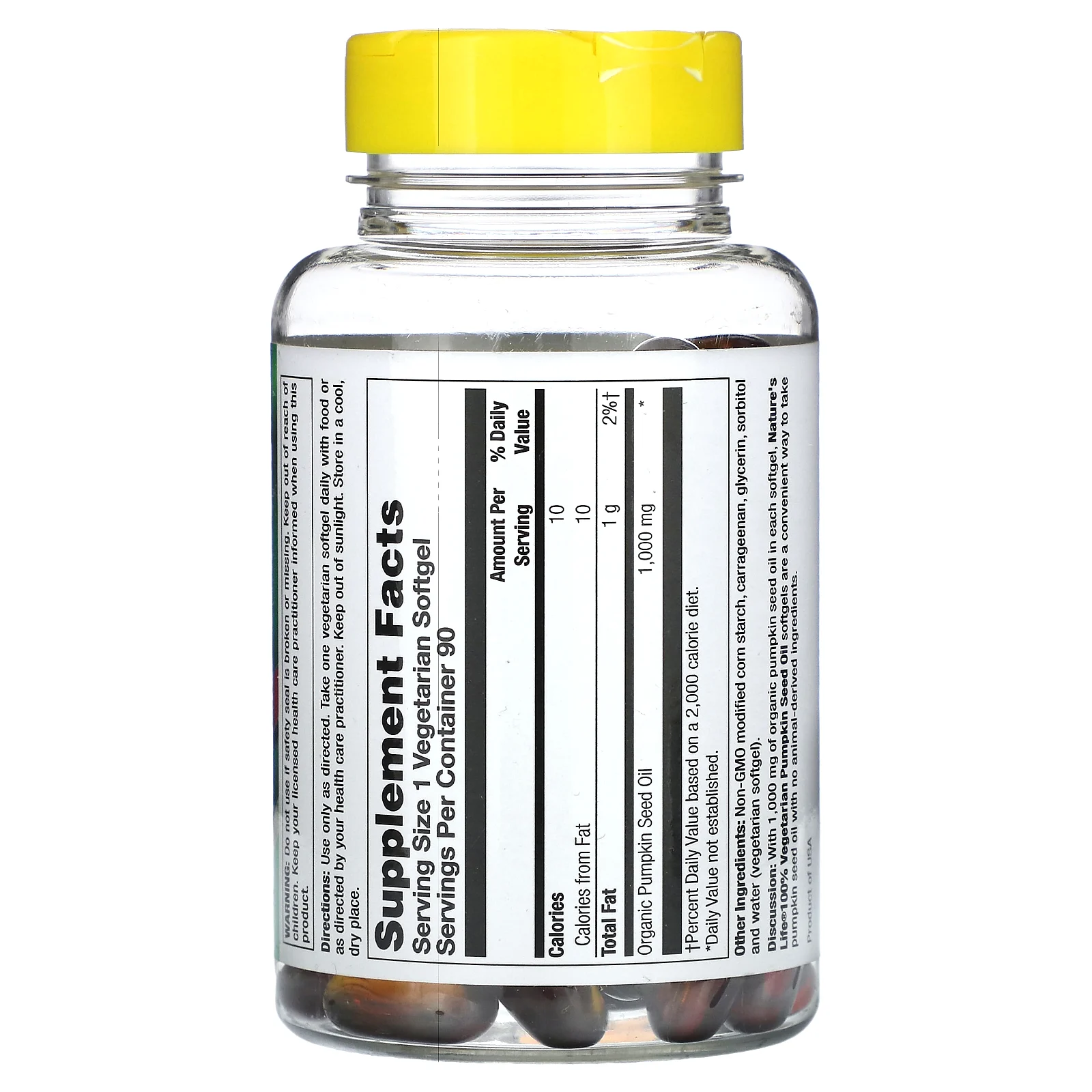 Nature's Life, тыквенное масло, 90 вегетарианских капсул