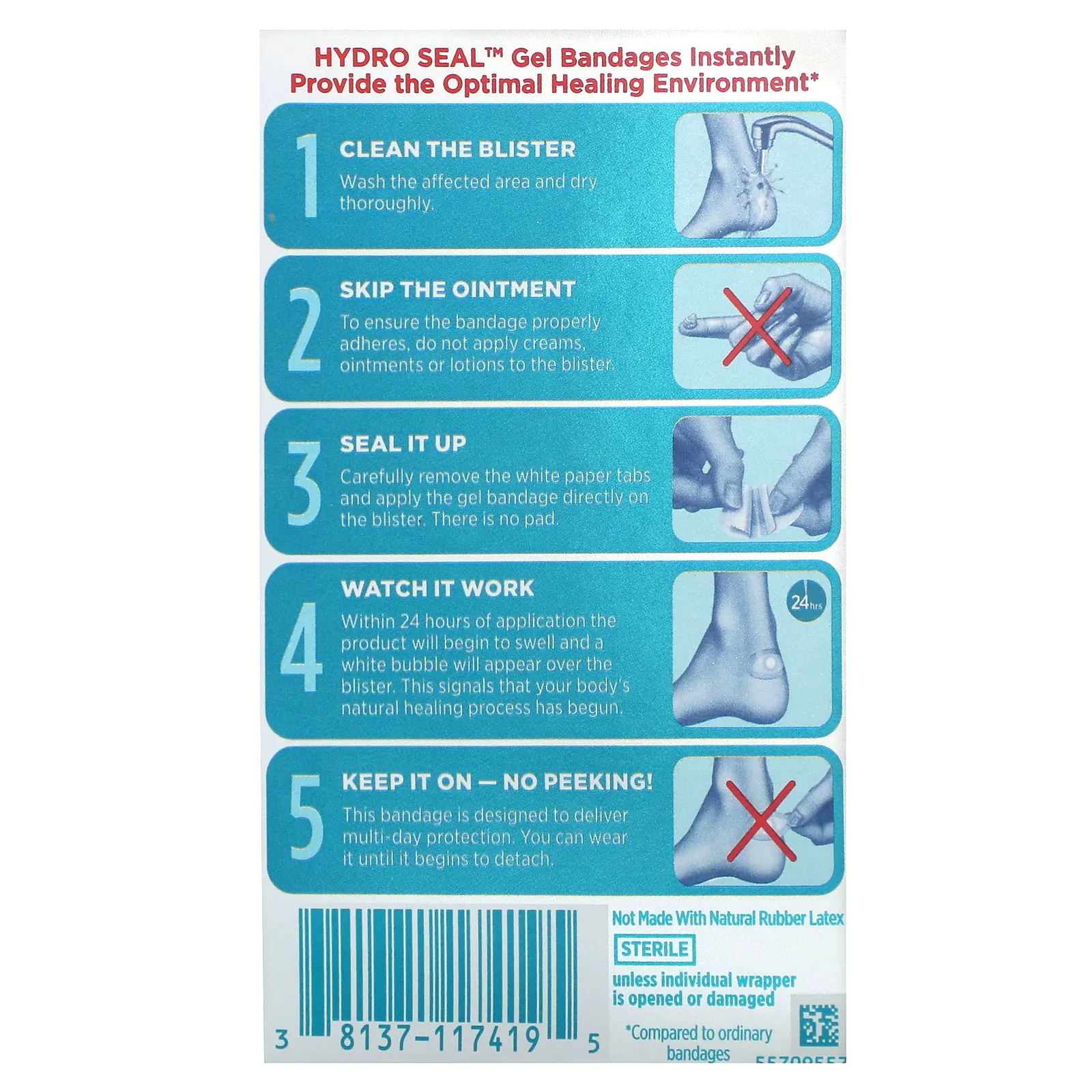 Band Aid, лейкопластыри, Hydro Seal, блистеры для пяток, 6 шт.