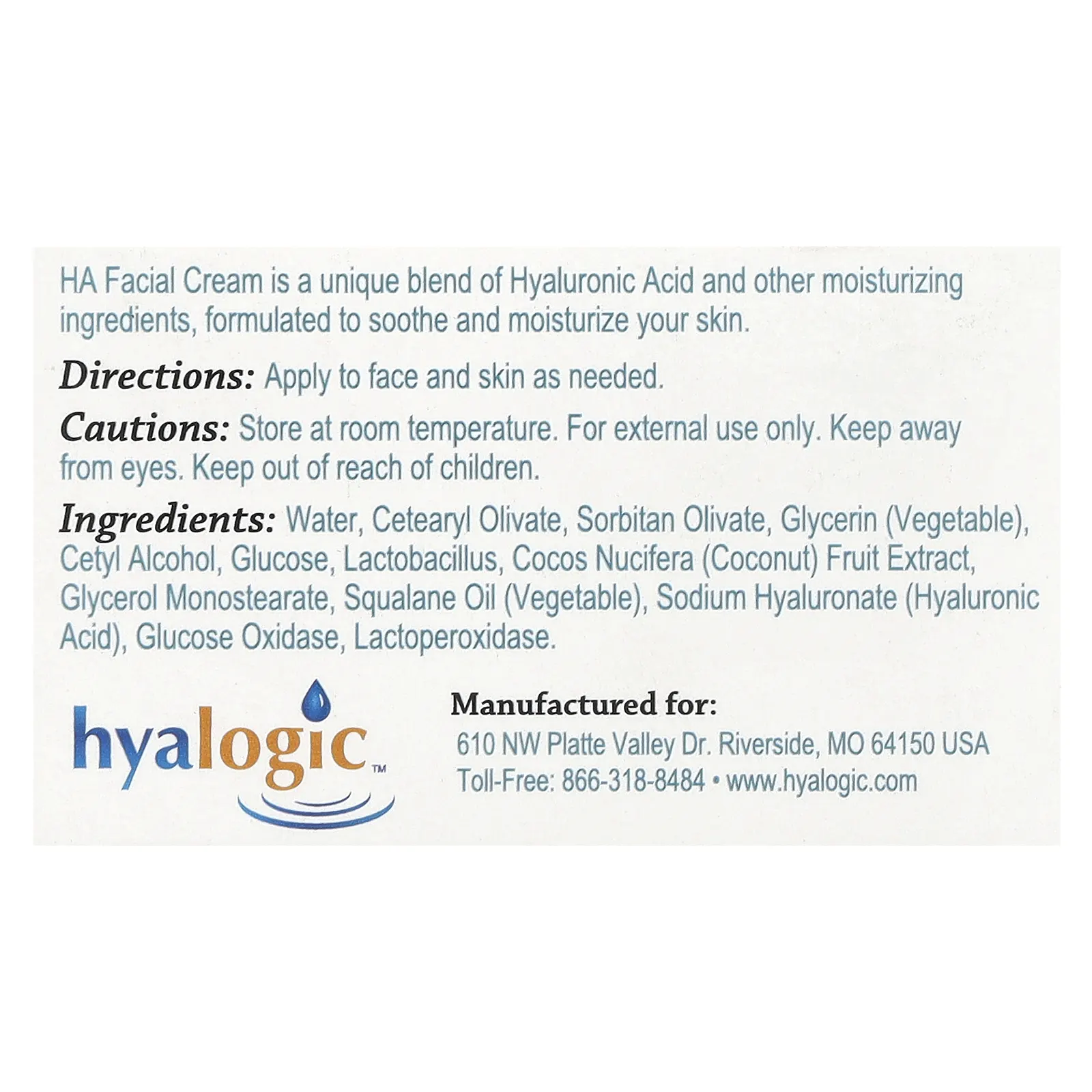Hyalogic, крем для лица с гиалуроновой кислотой, без отдушки, 56,7 г (2 унции)