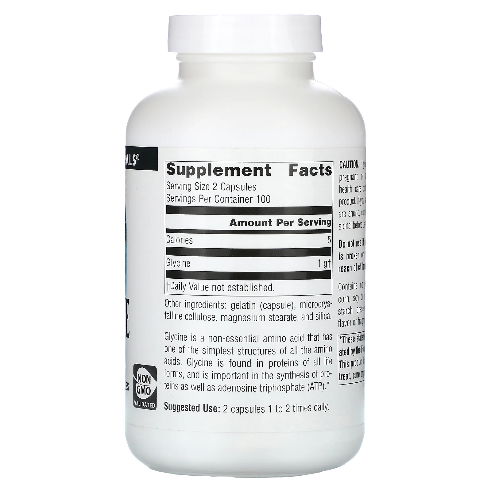 Source Naturals, глицин, 500 мг, 200 капсул (250 мг в 1 капсуле)