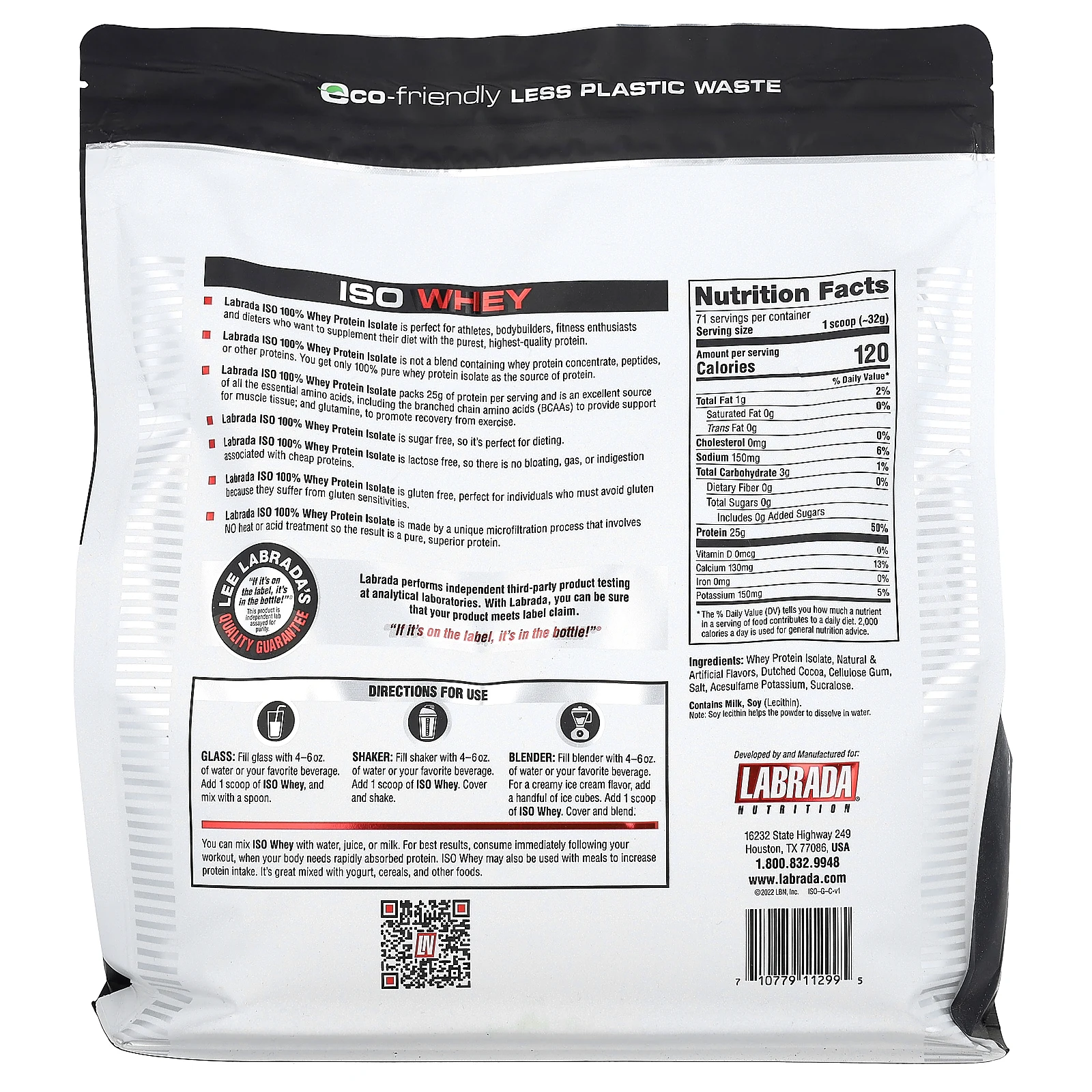 Labrada Nutrition, ISO Whey, 100%-ный изолят сывороточного белка, шоколад, 5 фунтов (2268 г)