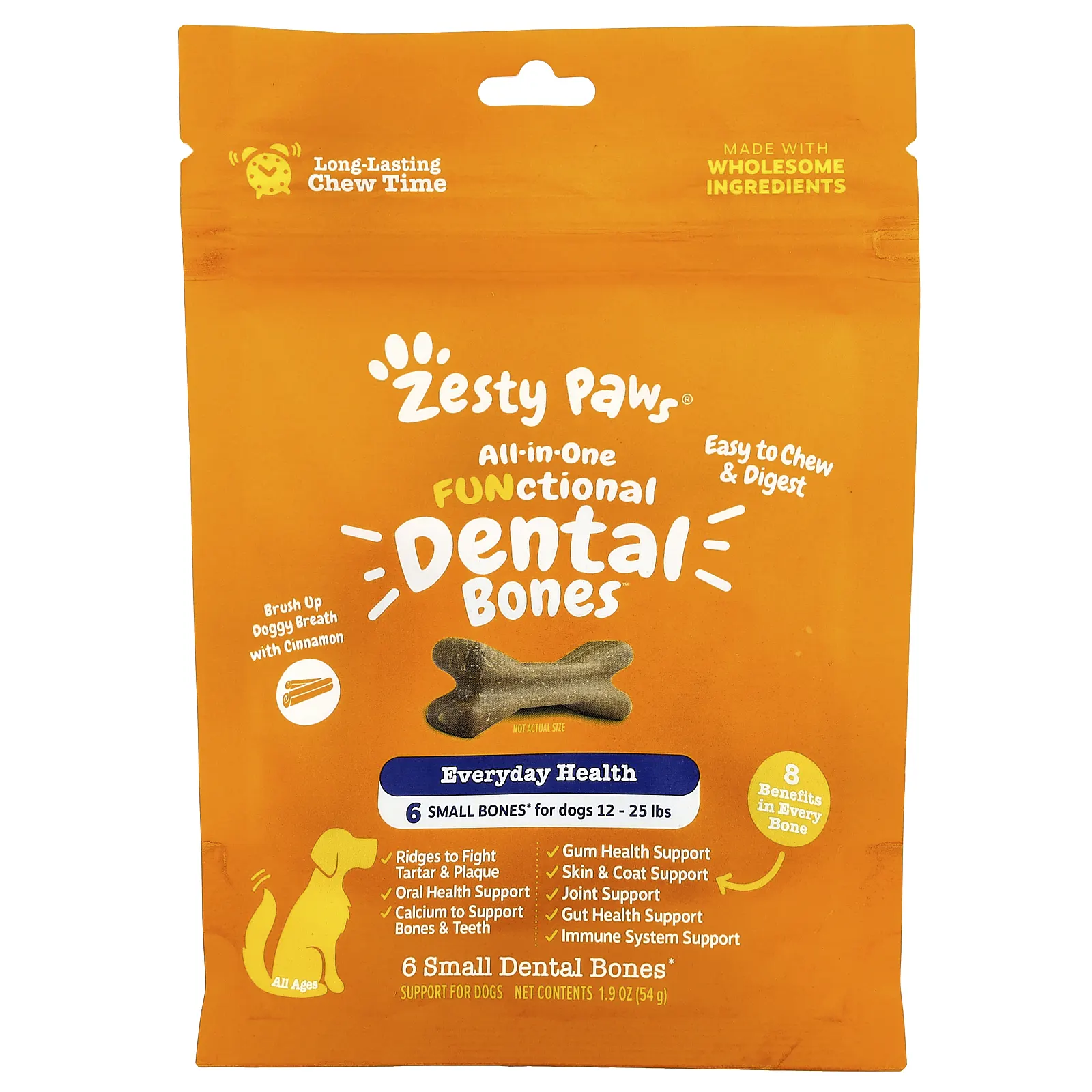 Zesty Paws, All-in-One Functional Dental Bones, для собак, для всех возрастов, корица, 6 маленьких зубных костей, 54 г (1,9 унции)