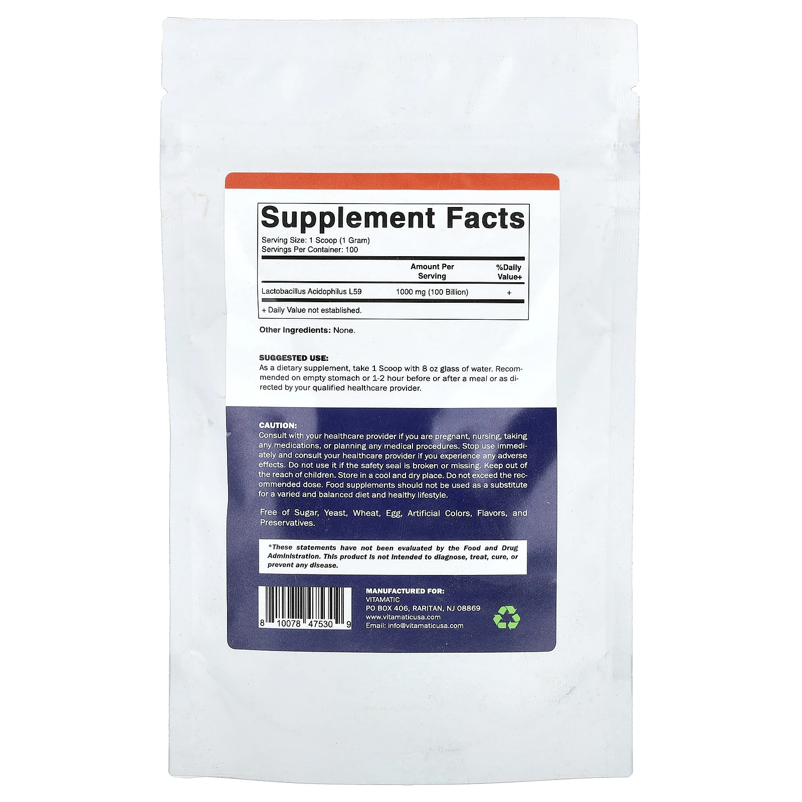 Vitamatic, ацидофильные лактобактерии, 100 г (3,5 унции)