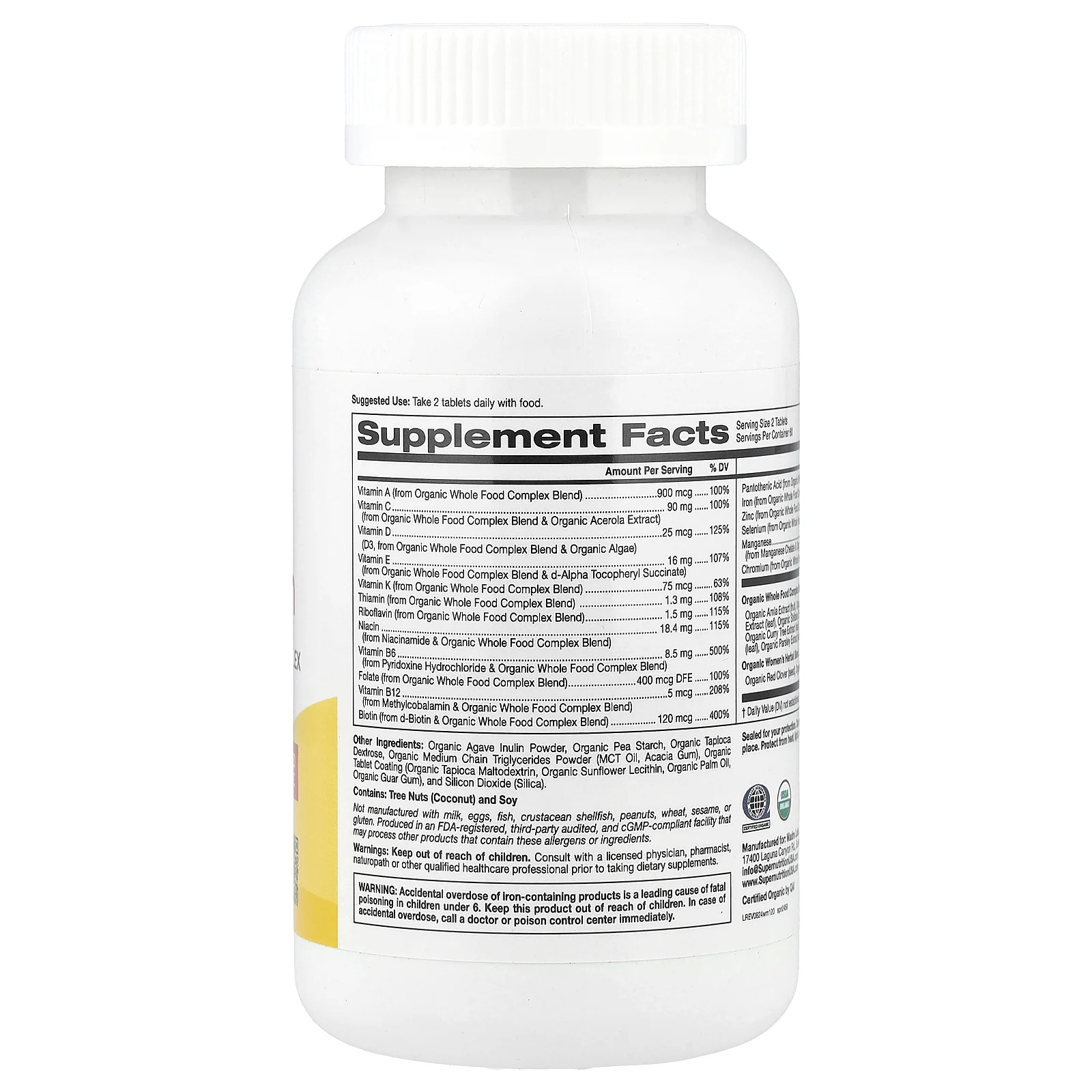 Super Nutrition, мультивитамины из органических цельных продуктов для женщин, 120 таблеток