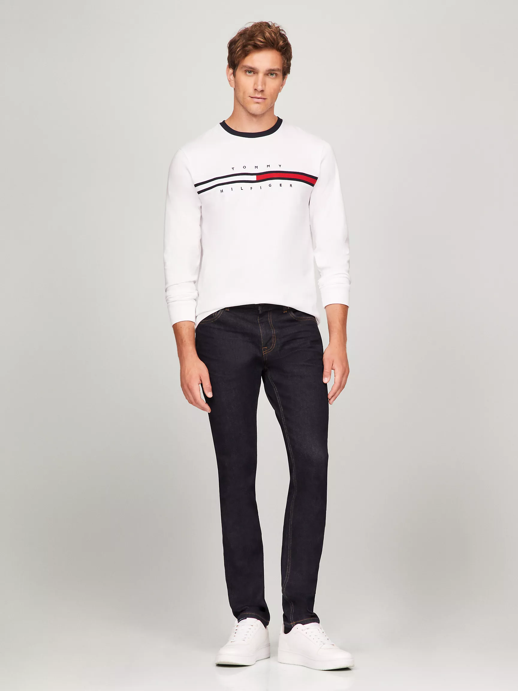 Мужская футболка Tommy Hilfiger, Футболка с длинным рукавом и вышитым логотипом флага