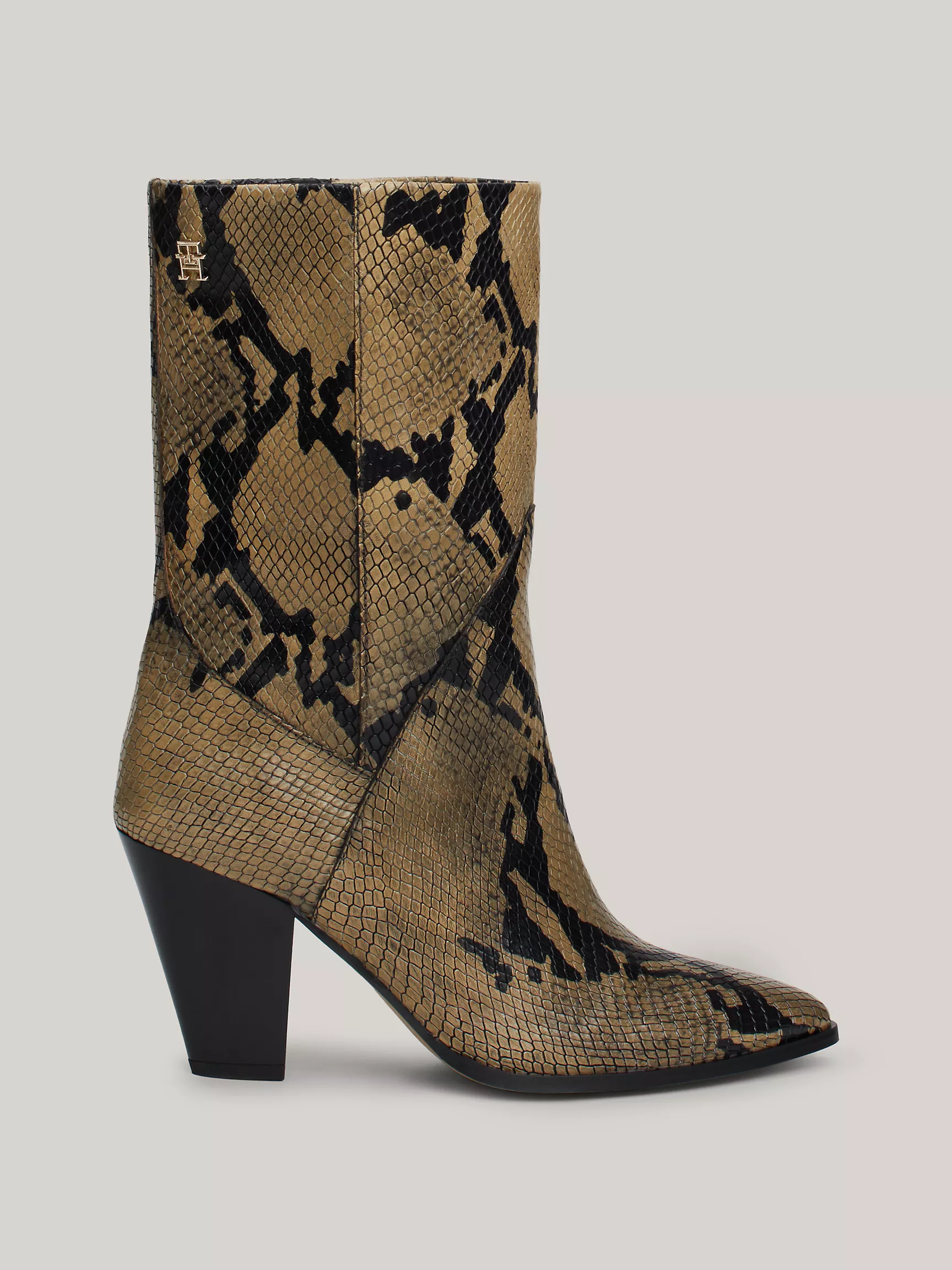 Женские ботинки Tommy Hilfiger, Ковбойские сапоги на каблуке из кожи с тиснением под змею