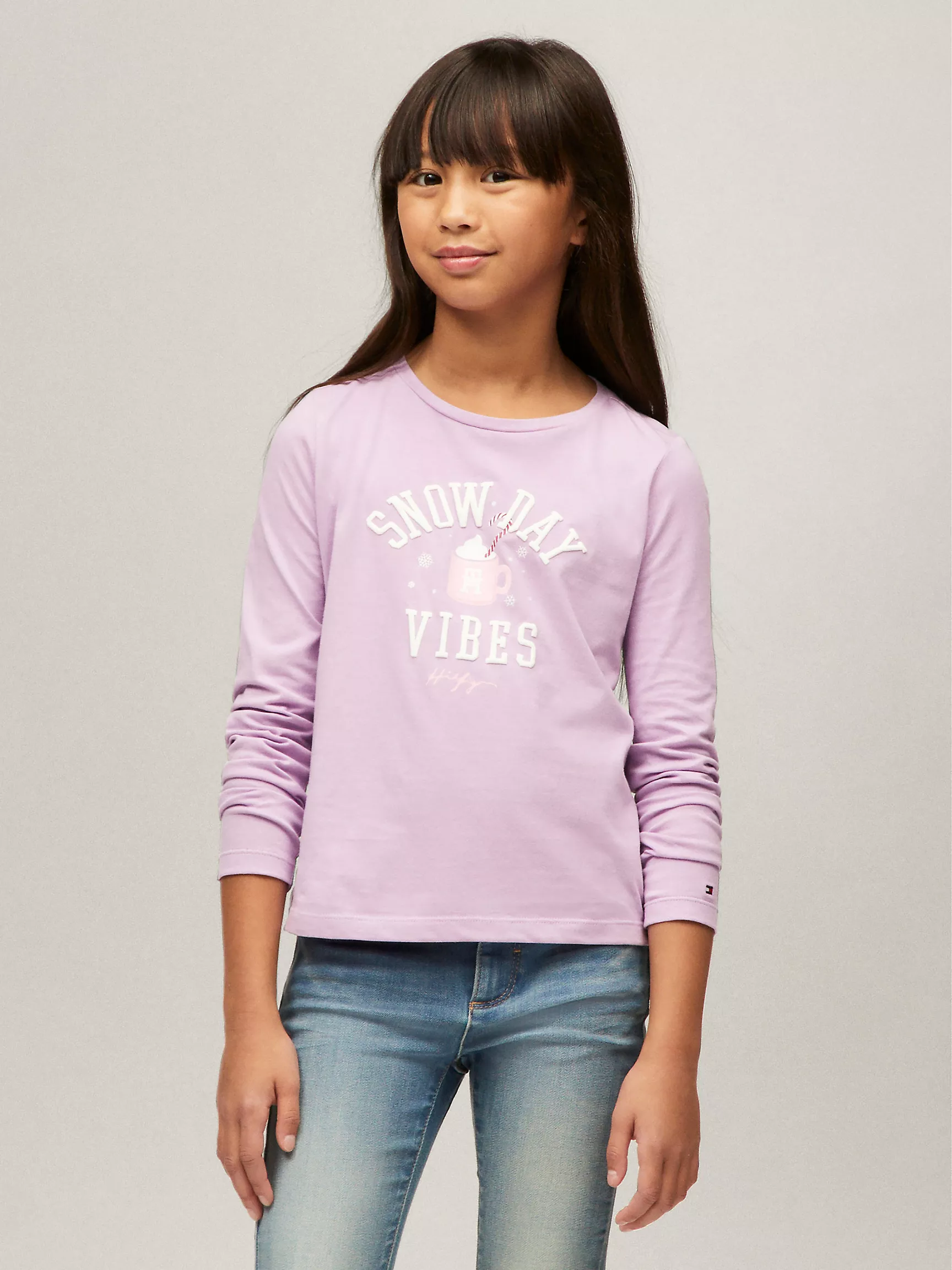 Футболка для девочек Tommy Hilfiger, Детская футболка с принтом горячего шоколада для зимних дней