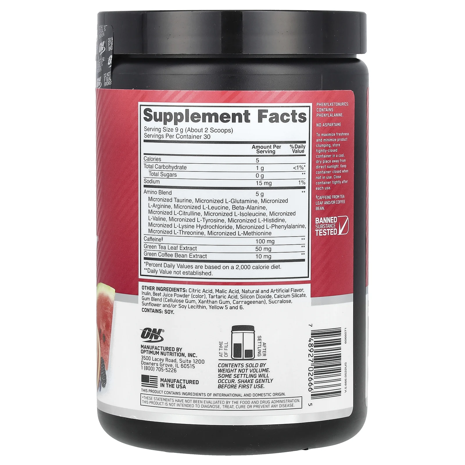 Optimum Nutrition, Essential Amin.O. Energy, фруктовая смесь, 270 г (9,5 унции)