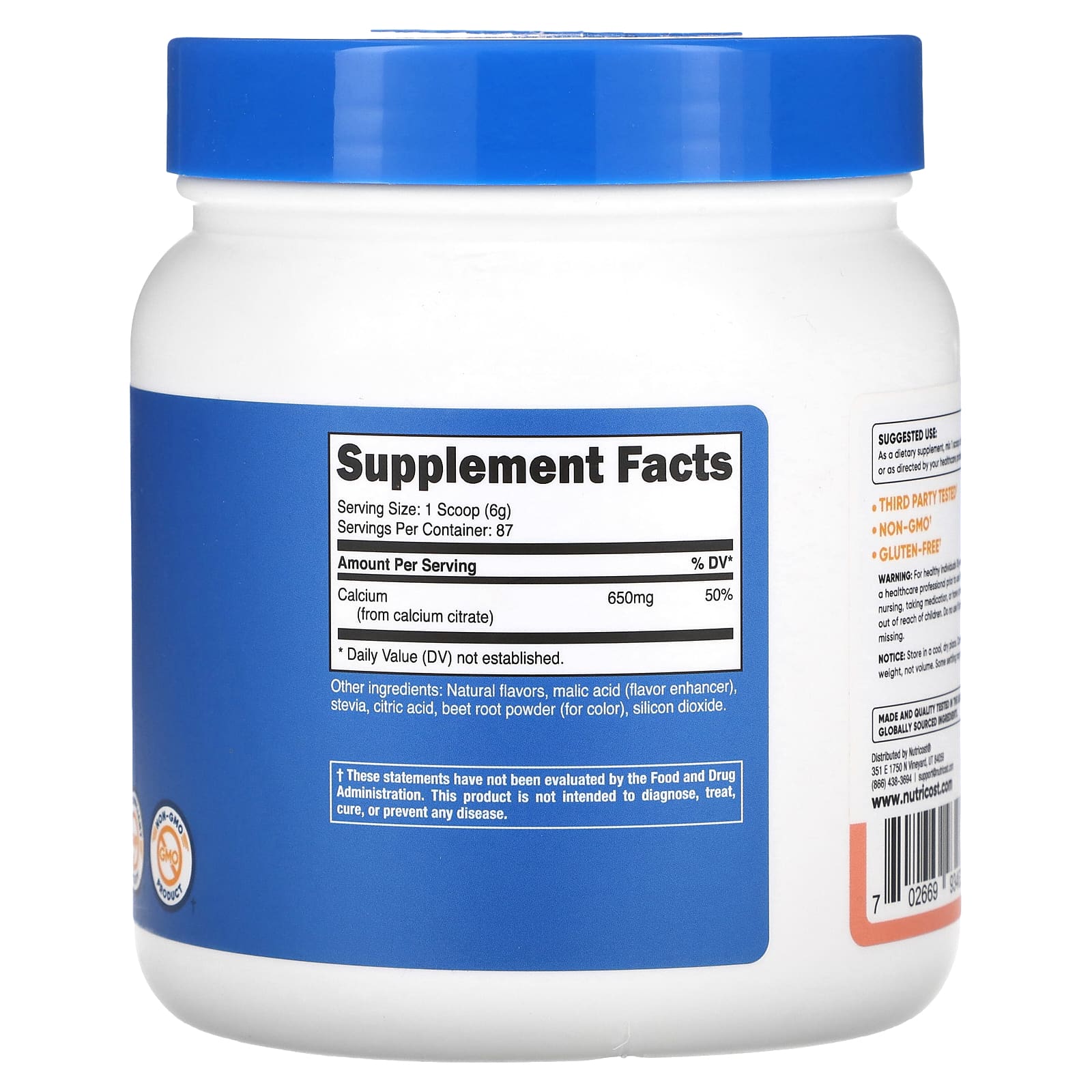 Nutricost, цитрат кальция, со вкусом клубничного лимонада, 500 г (17,6 унции)