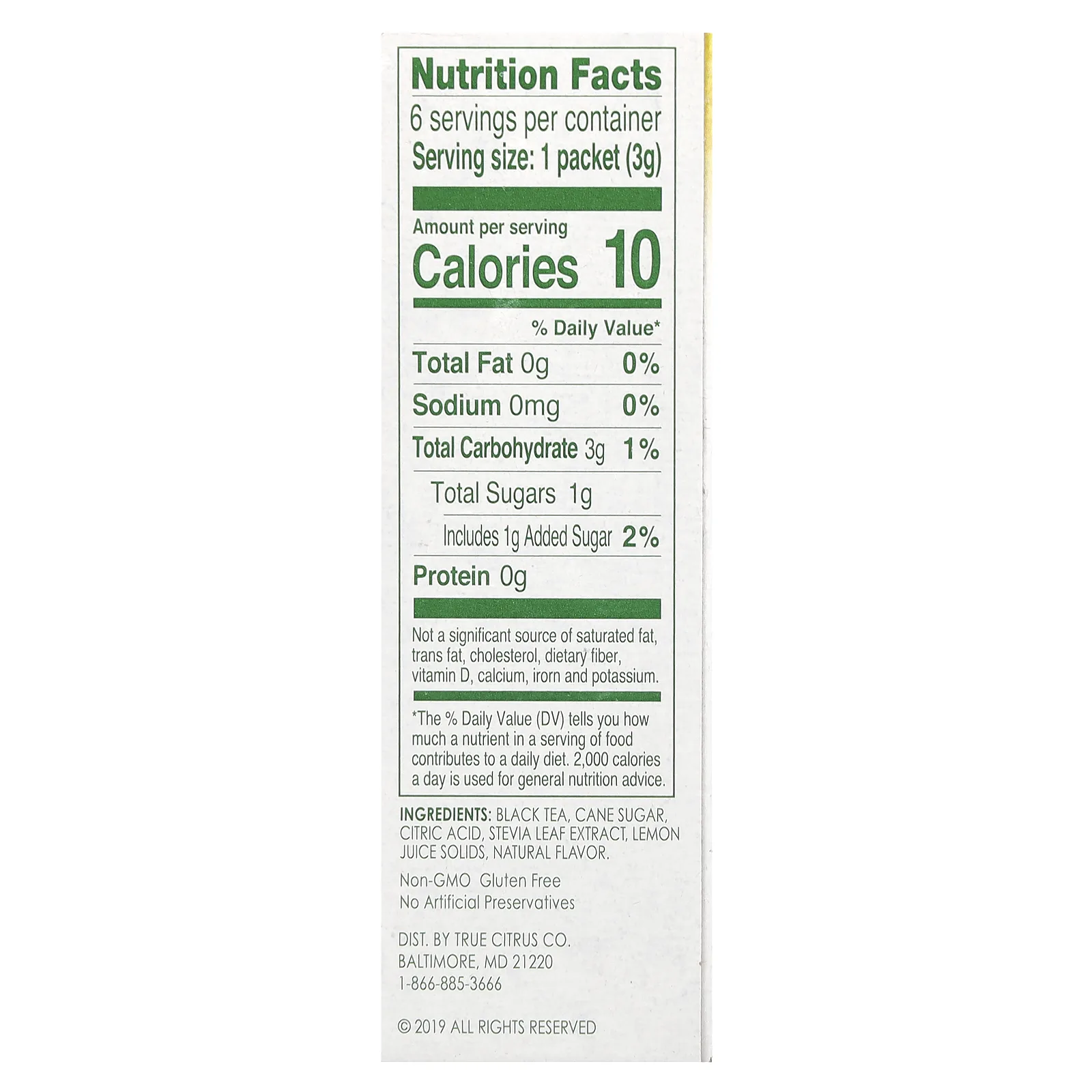 True Citrus, Чай со льдом, персик, 6 пакетиков по 3 г (0,11 унции)