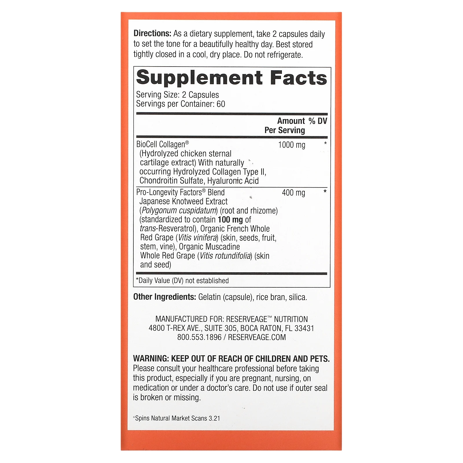 Reserveage Beauty, Collagen Booster с гиалуроновой кислотой и ресвератролом, 120 капсул