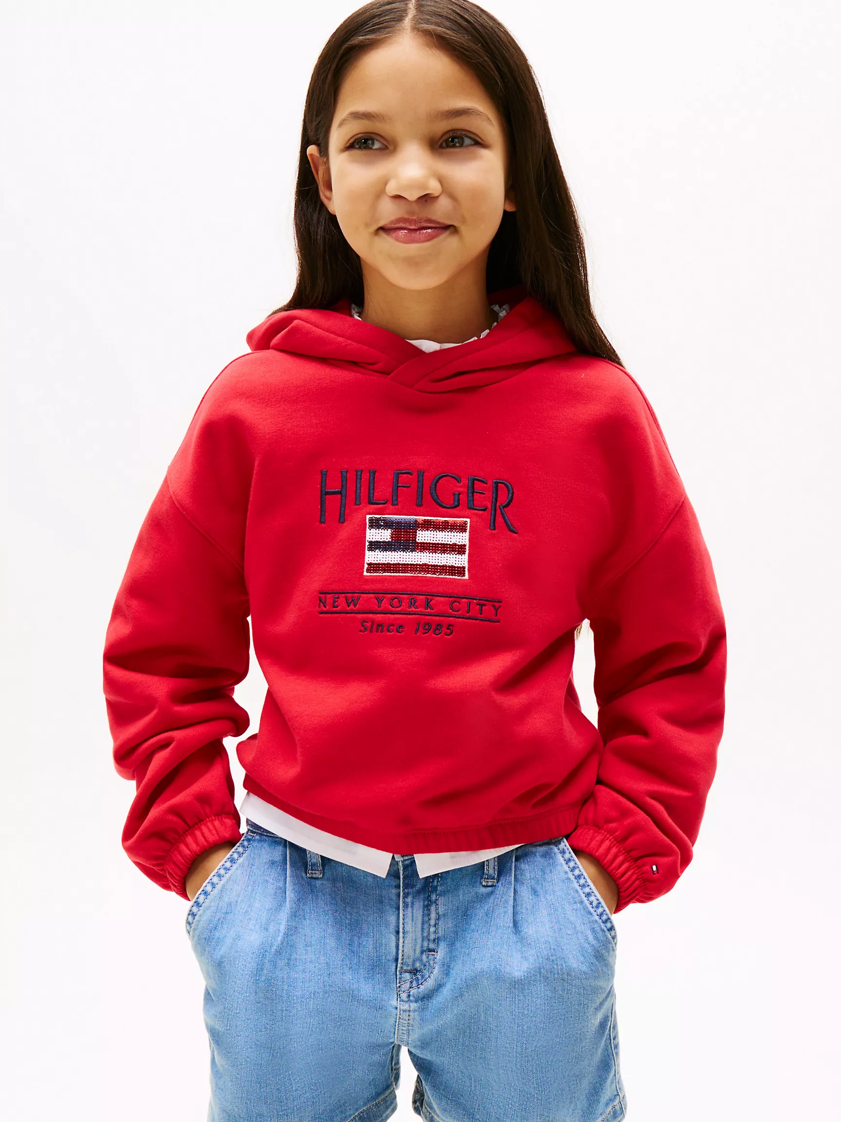 Худи для девочек Tommy Hilfiger, Детское худи с пайетками и логотипом флага
