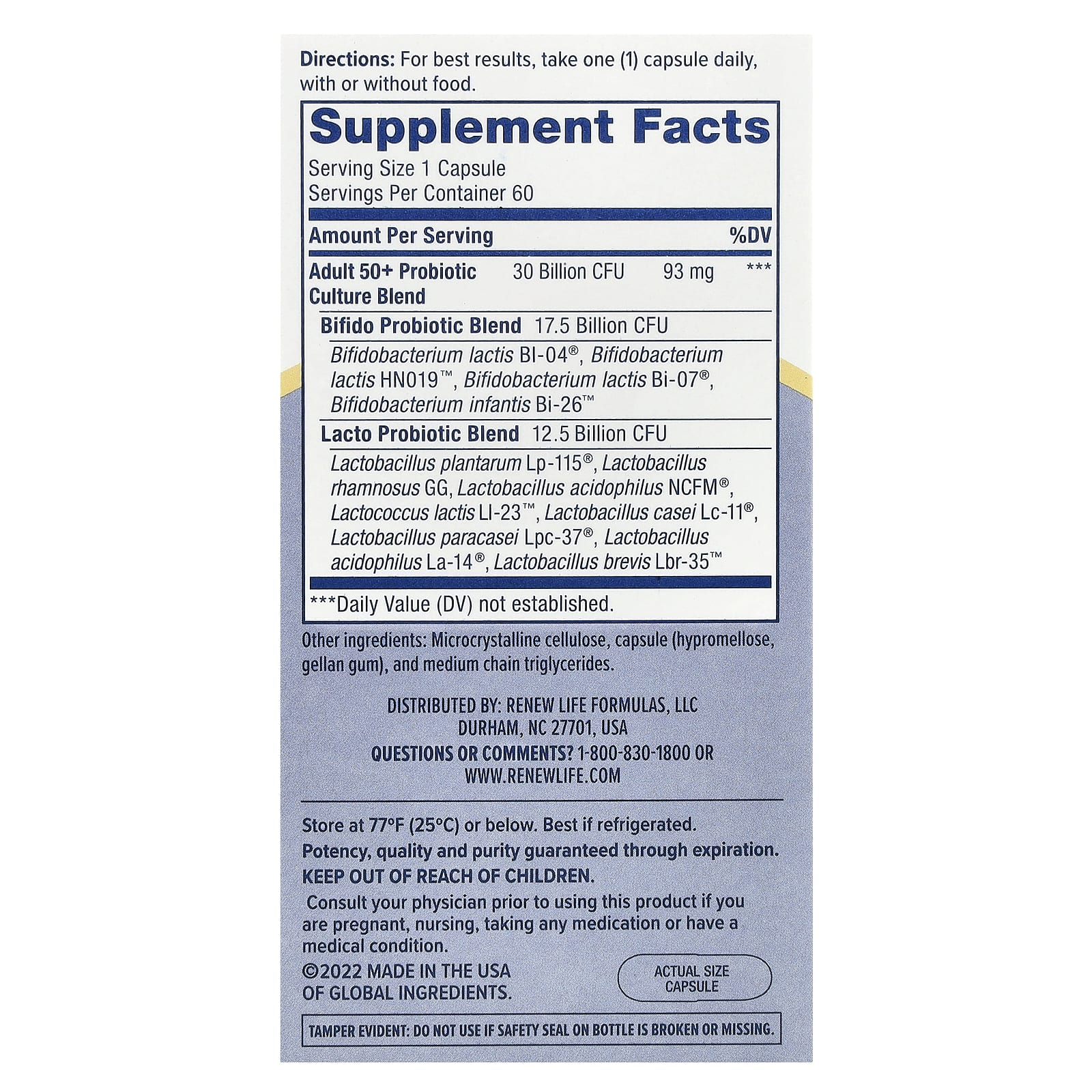 Renew Life, Ultimate Flora, пробиотик для взрослых старше 50 лет, 30 млрд живых культур, 60 вегетарианских капсул