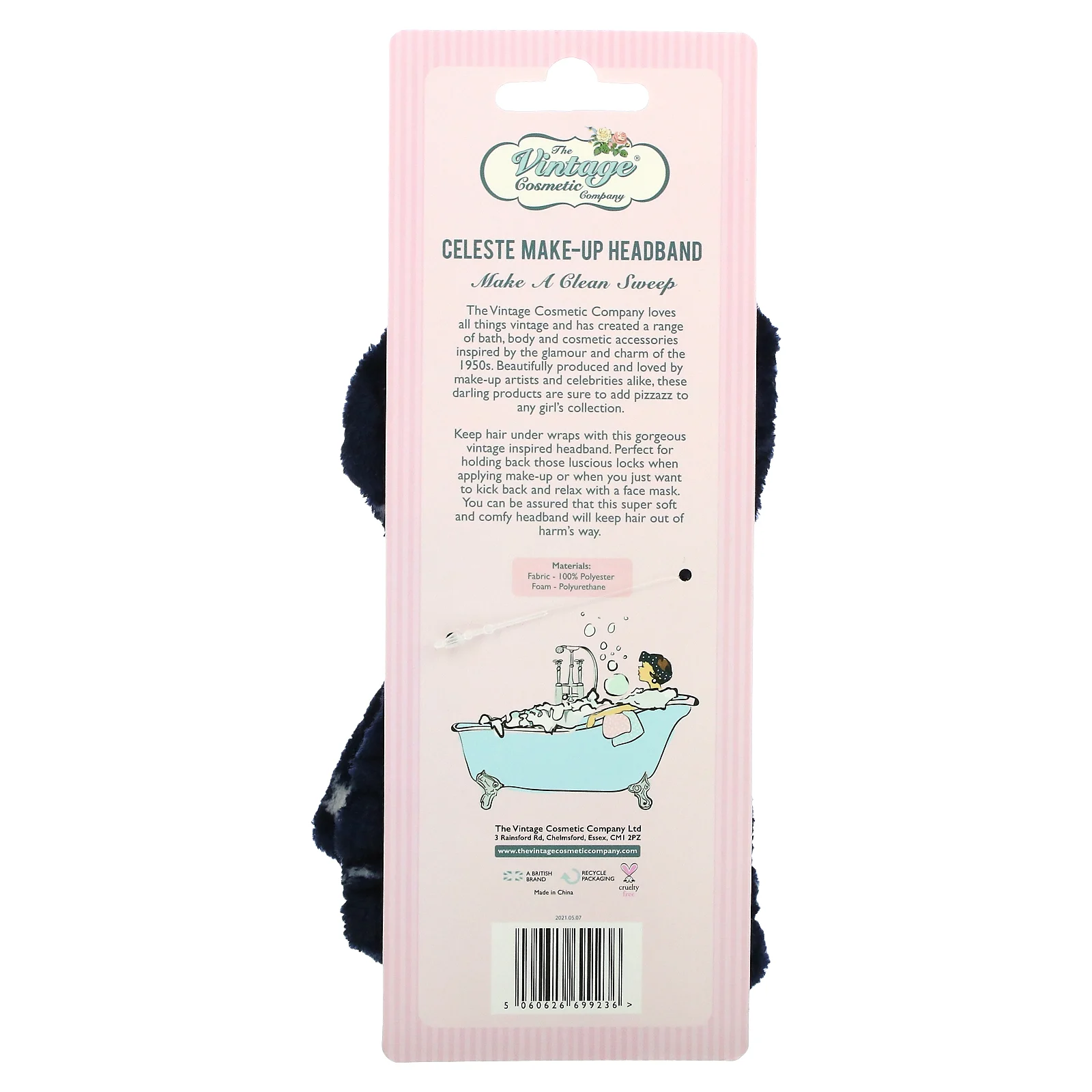 The Vintage Cosmetic Company, Повязка на голову для макияжа, Celeste, 1 шт.