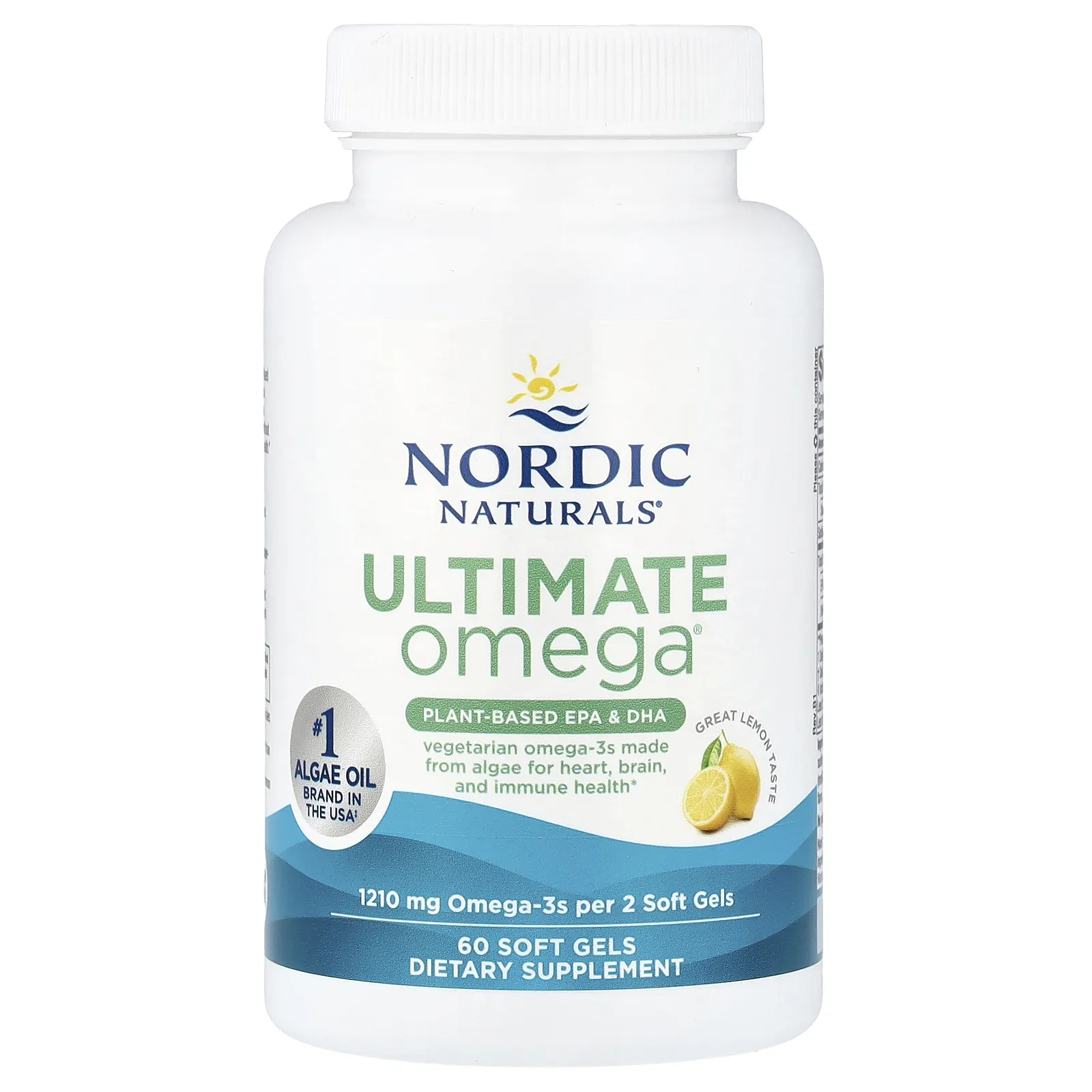 Nordic Naturals, Ultimate Omega®, растительные ЭПК и ДГК, со вкусом лимона, 60 капсул (605 мг в 1 капсуле)