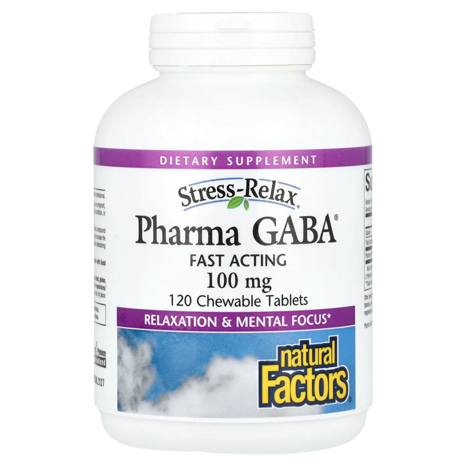Natural Factors, Stress-Relax, Pharma GABA, 100 мг, 120 жевательных таблеток