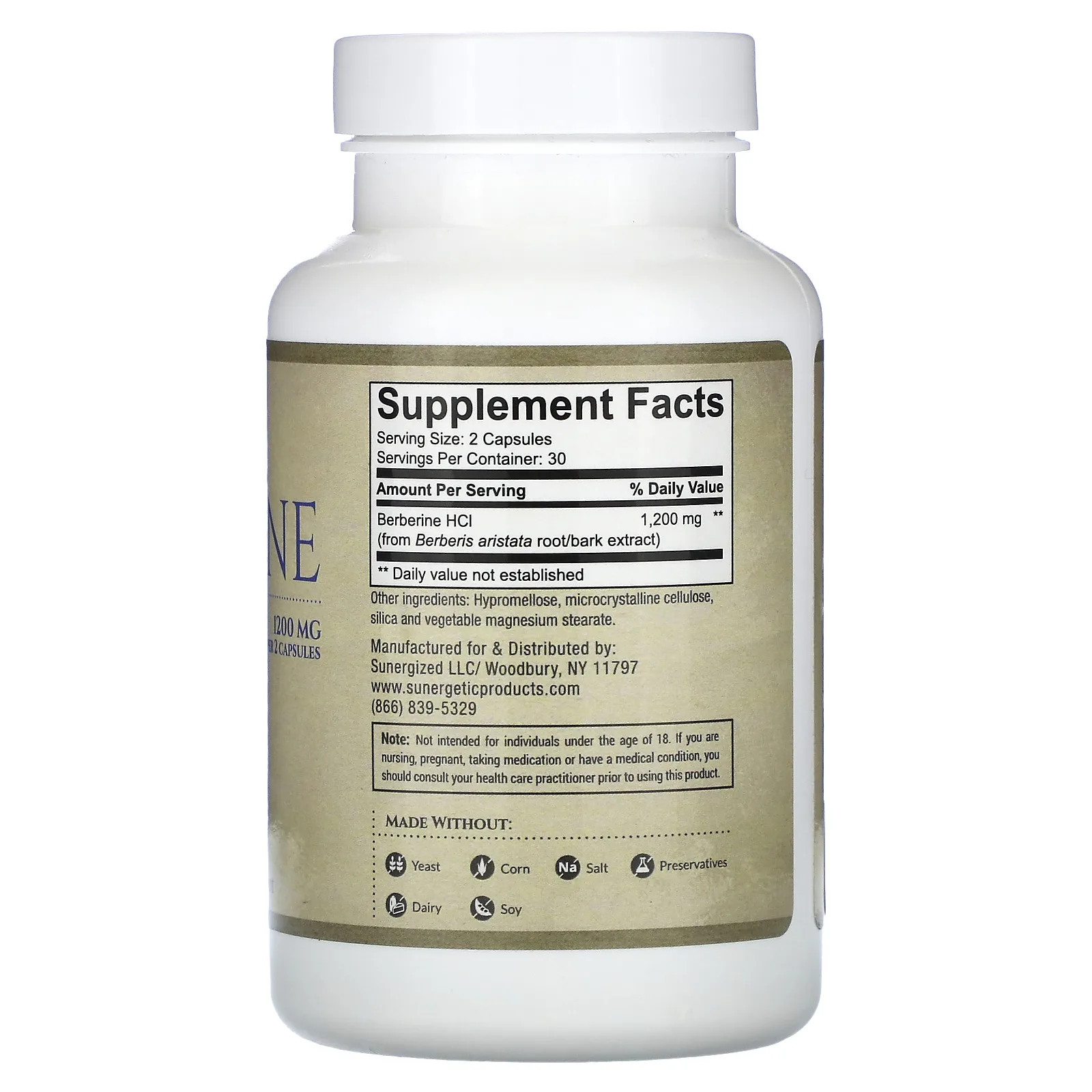 Sunergetic, берберин, 1200 мг, 60 капсул (600 мг в 1 капсуле)