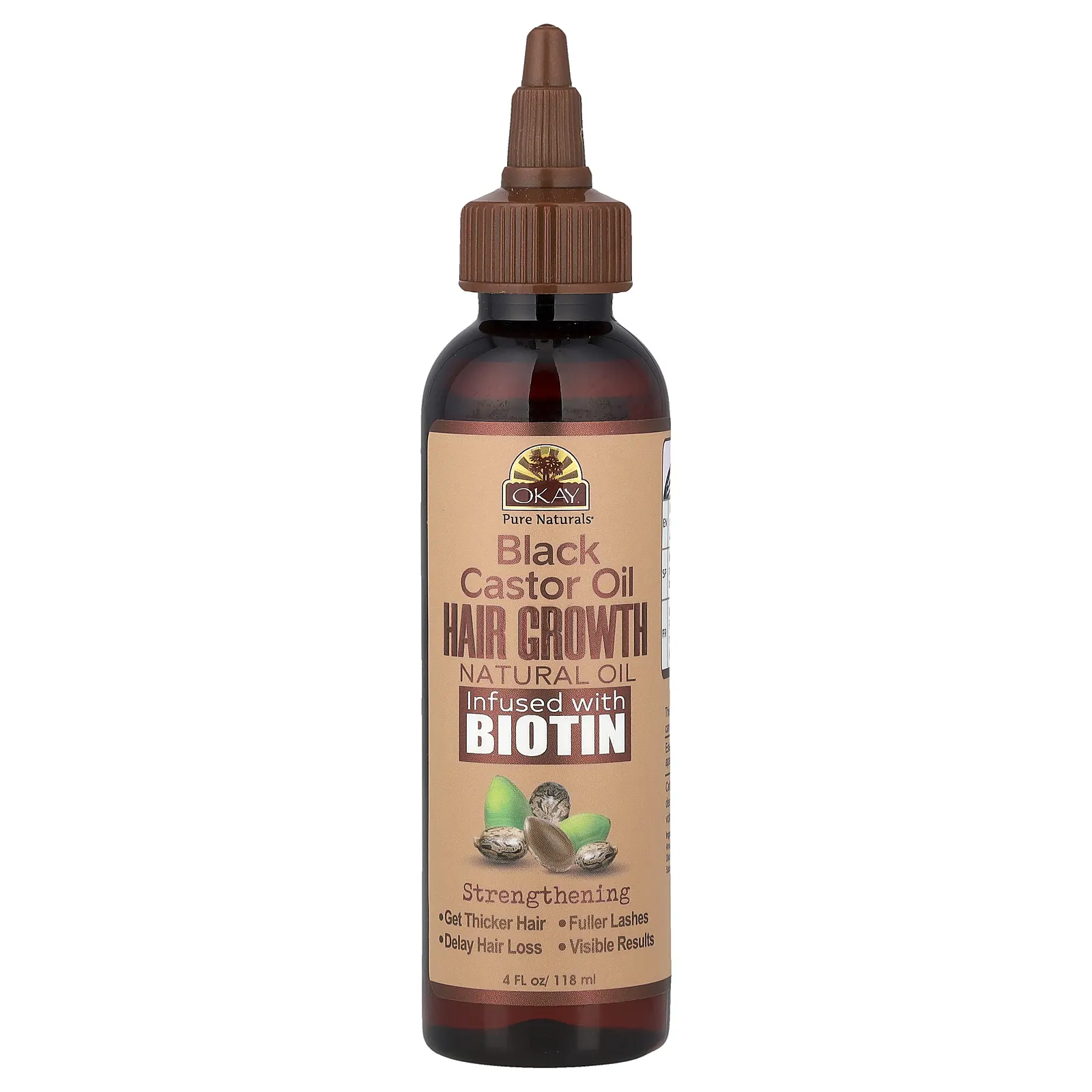 Okay Pure Naturals, черное касторовое масло, натуральное масло для роста волос с биотином, 118 мл (4 жидк. унции)