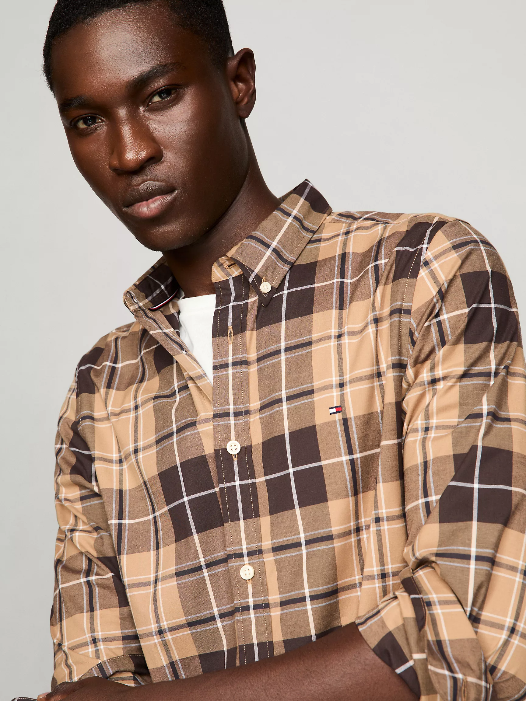 Мужская рубашка Tommy Hilfiger, Приталенная клетчатая рубашка из поплина THFlex