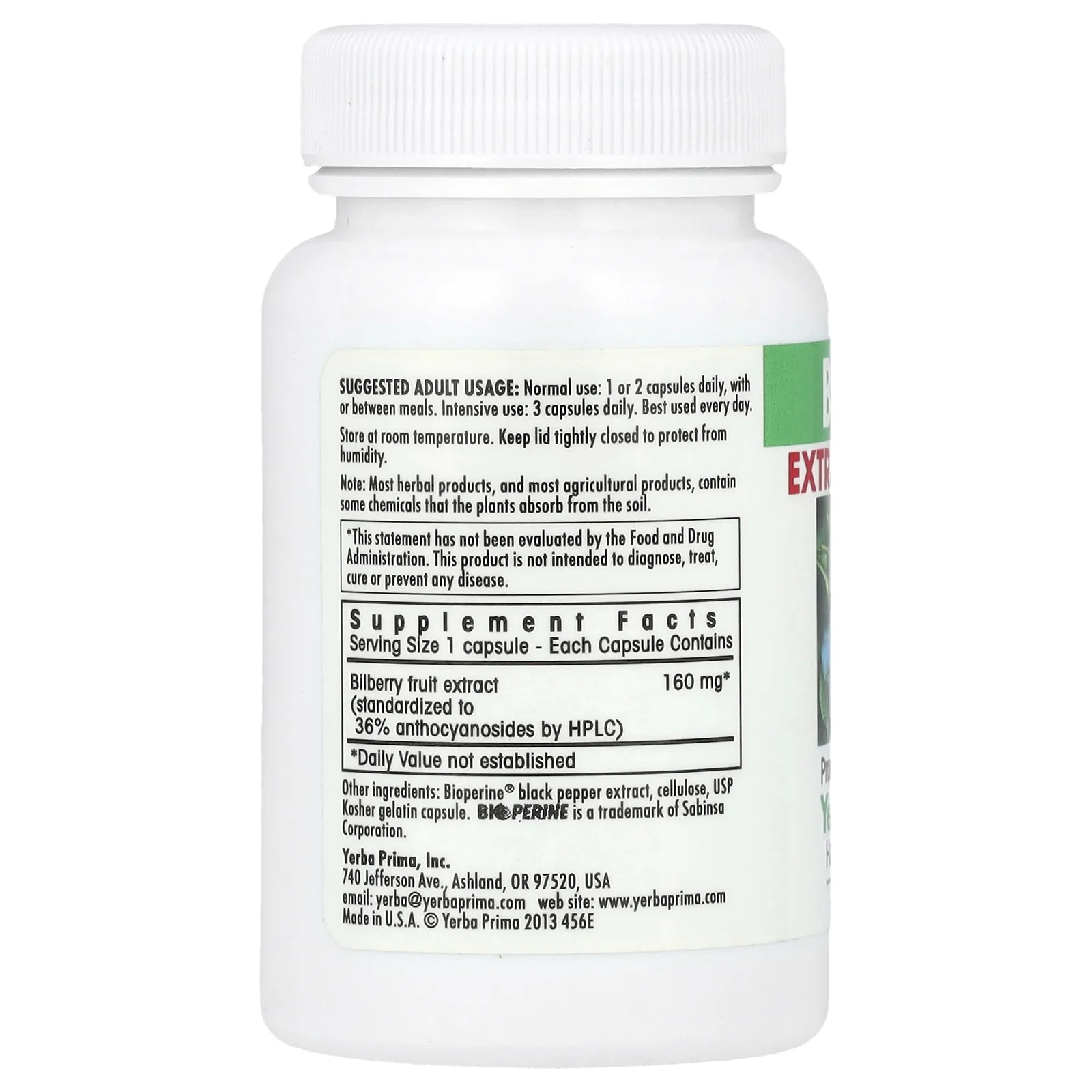 Yerba Prima, Черника, 50 капсул