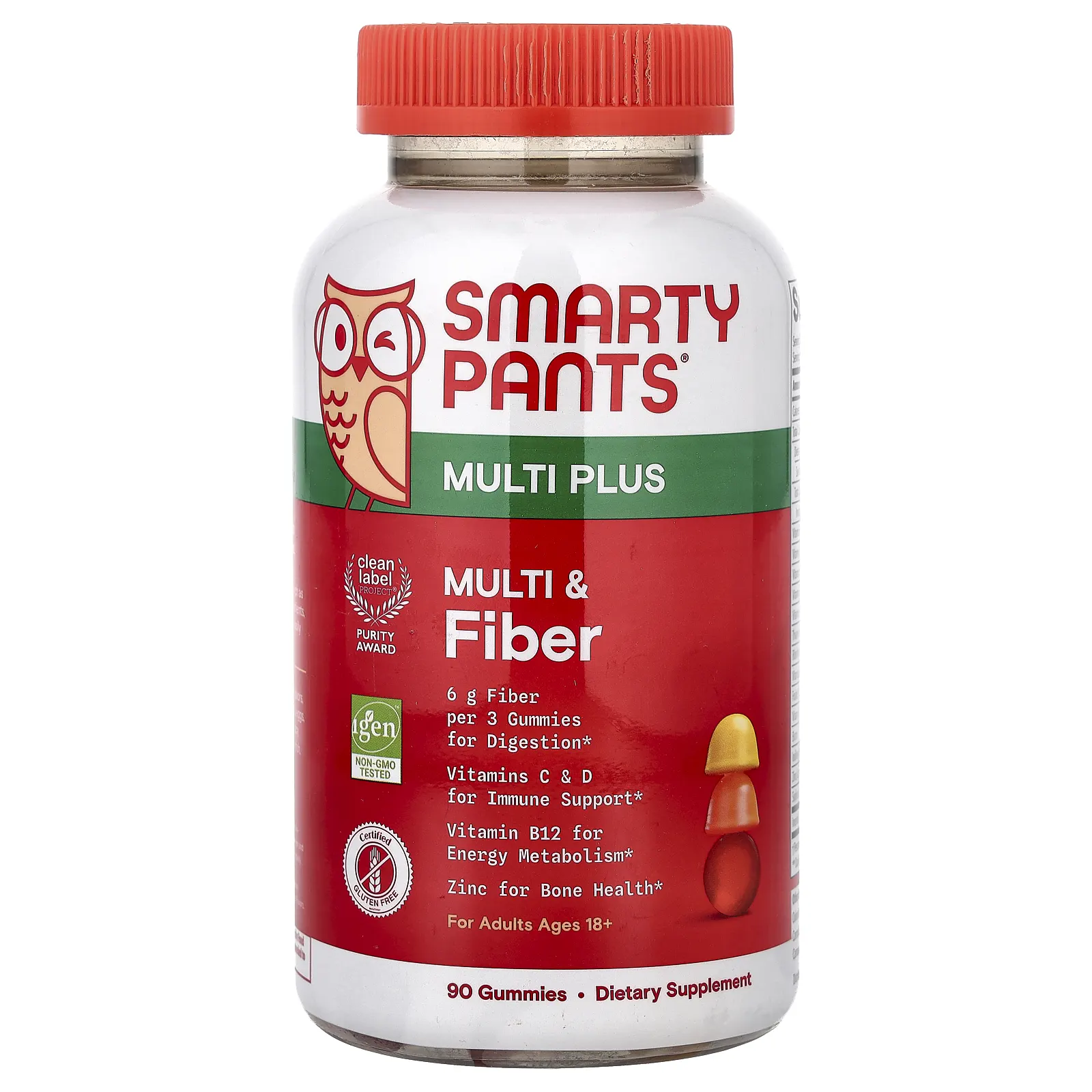 SmartyPants, Multi Plus, мультивитамины и клетчатка, со вкусом клубники, апельсина и лимона, 90 жевательных таблеток