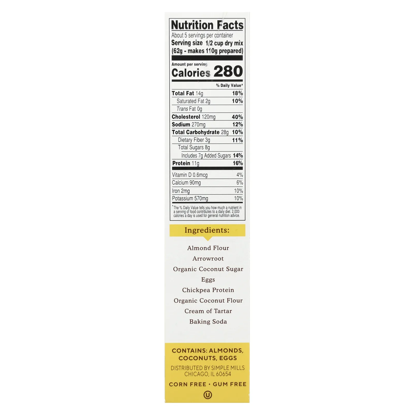 Simple Mills, Смесь для блинов с протеином и миндальной мукой, оригинальная, 295 г (10,4 унции)